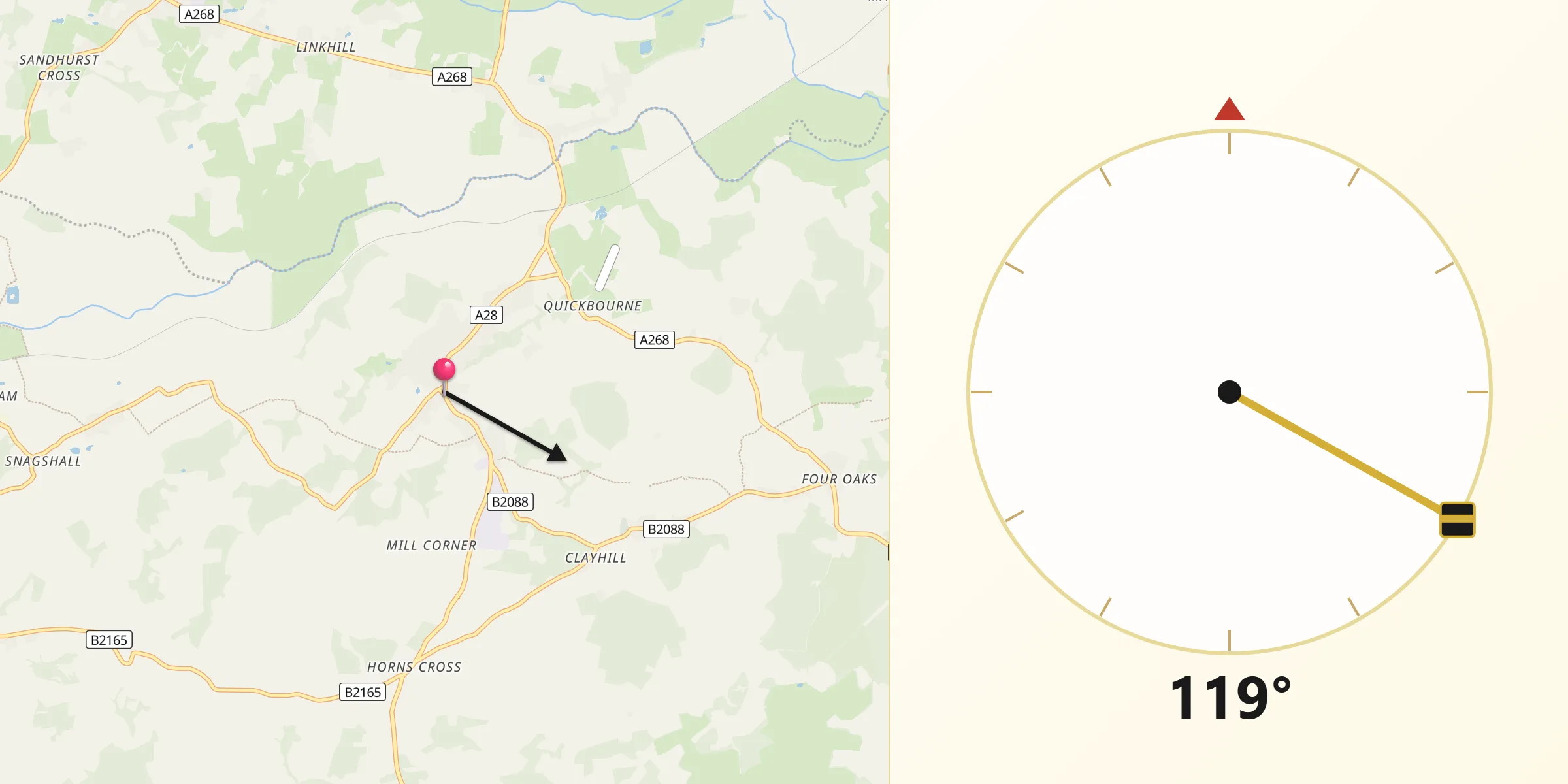 Qibla Direction from Northiam