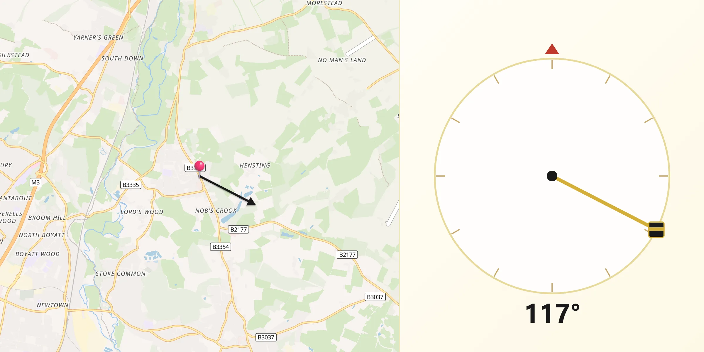 Qibla Direction from Colden Common