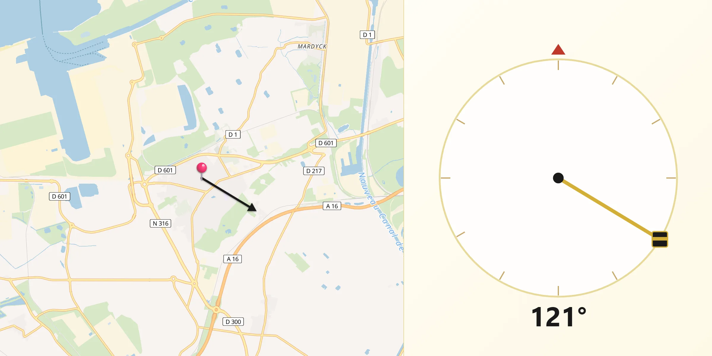 Direction vers la Qibla depuis Loon-Plage