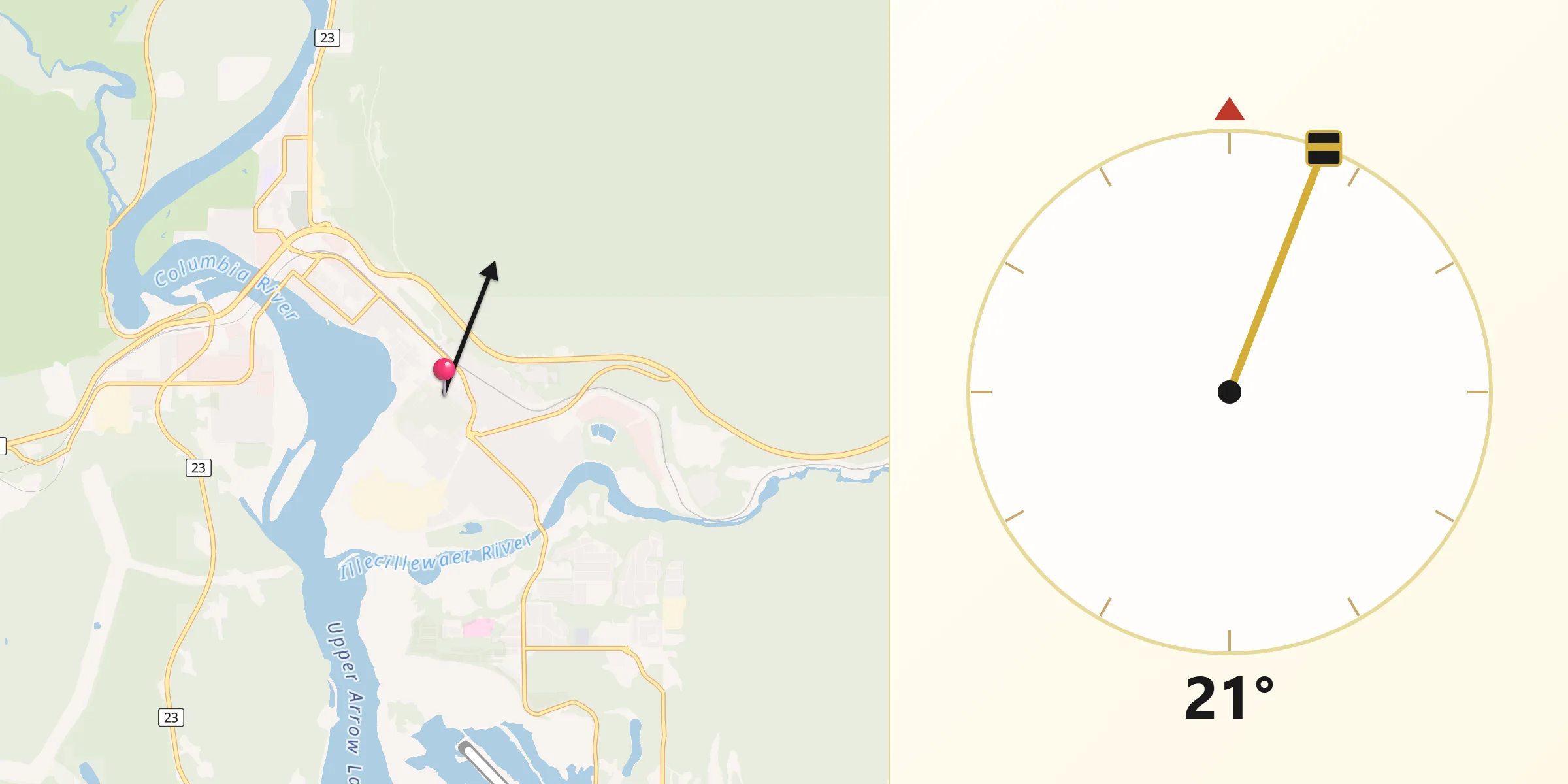 Qibla Direction from Revelstoke