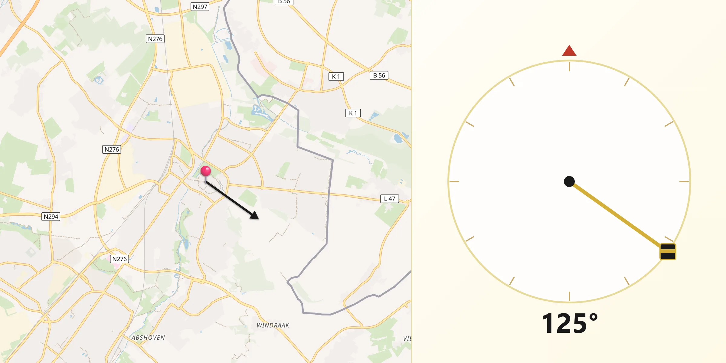 Qibla Richting vanaf Sittard