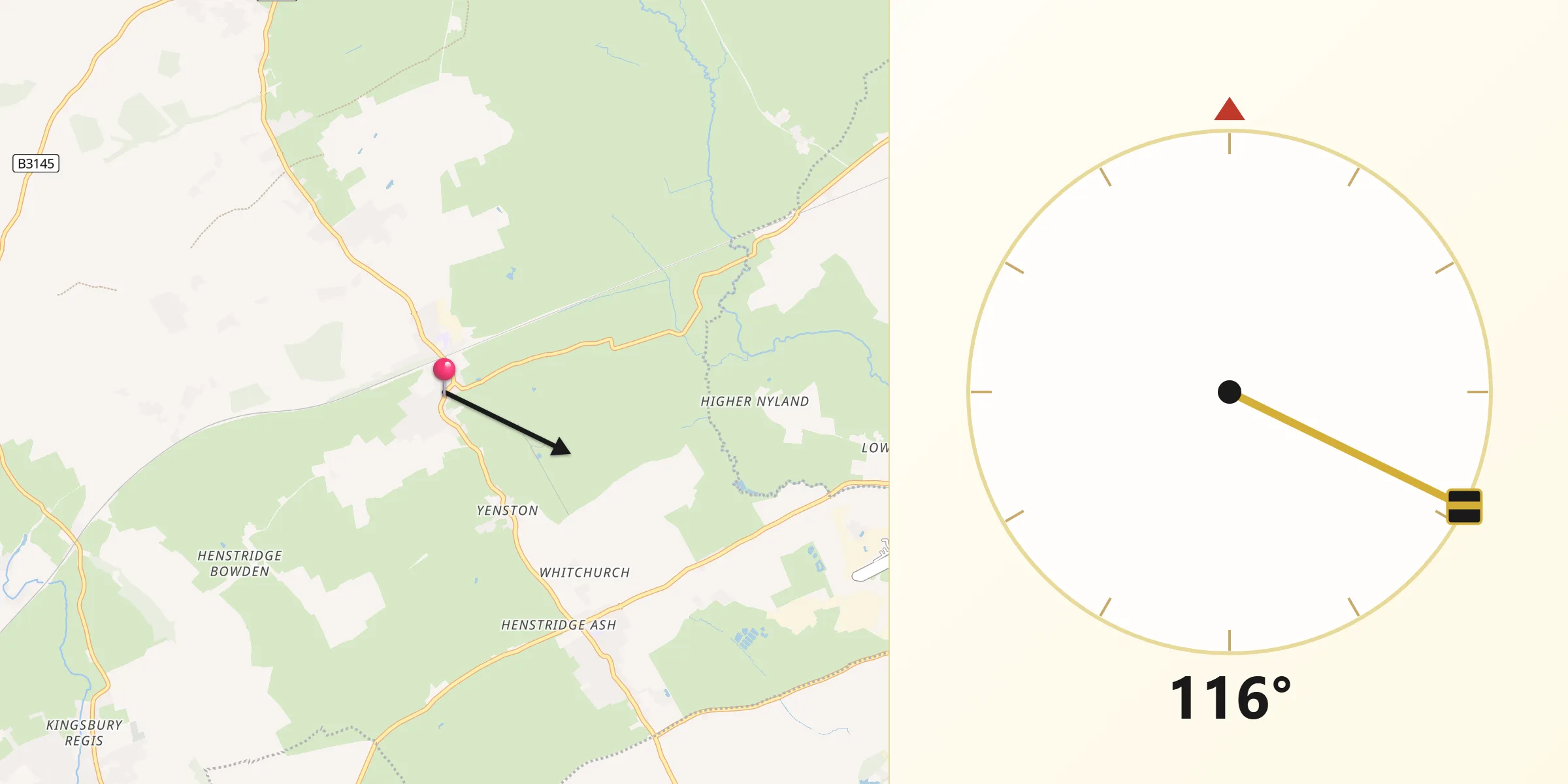 Qibla Direction from Templecombe
