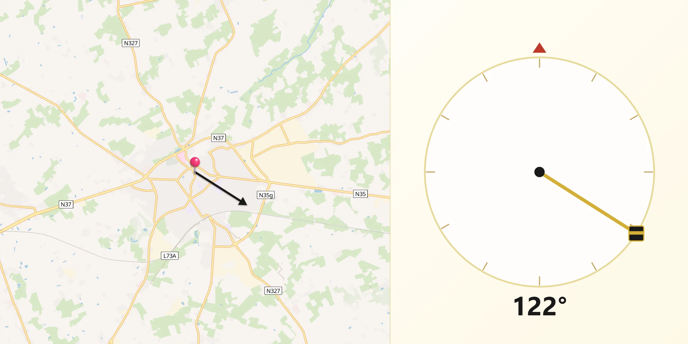 Qibla Richting vanaf Tielt
