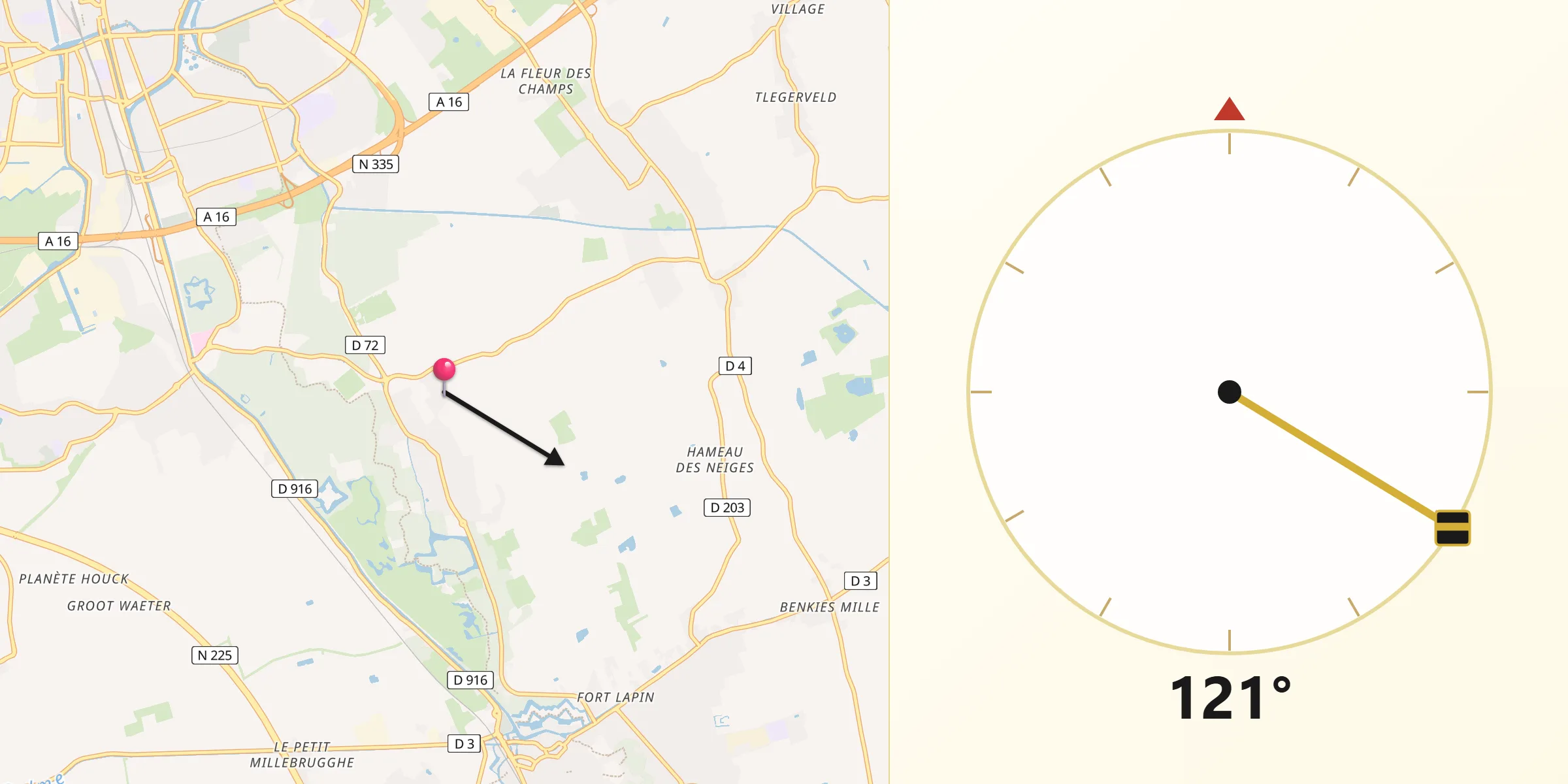 Direction vers la Qibla depuis Coudekerque-Village
