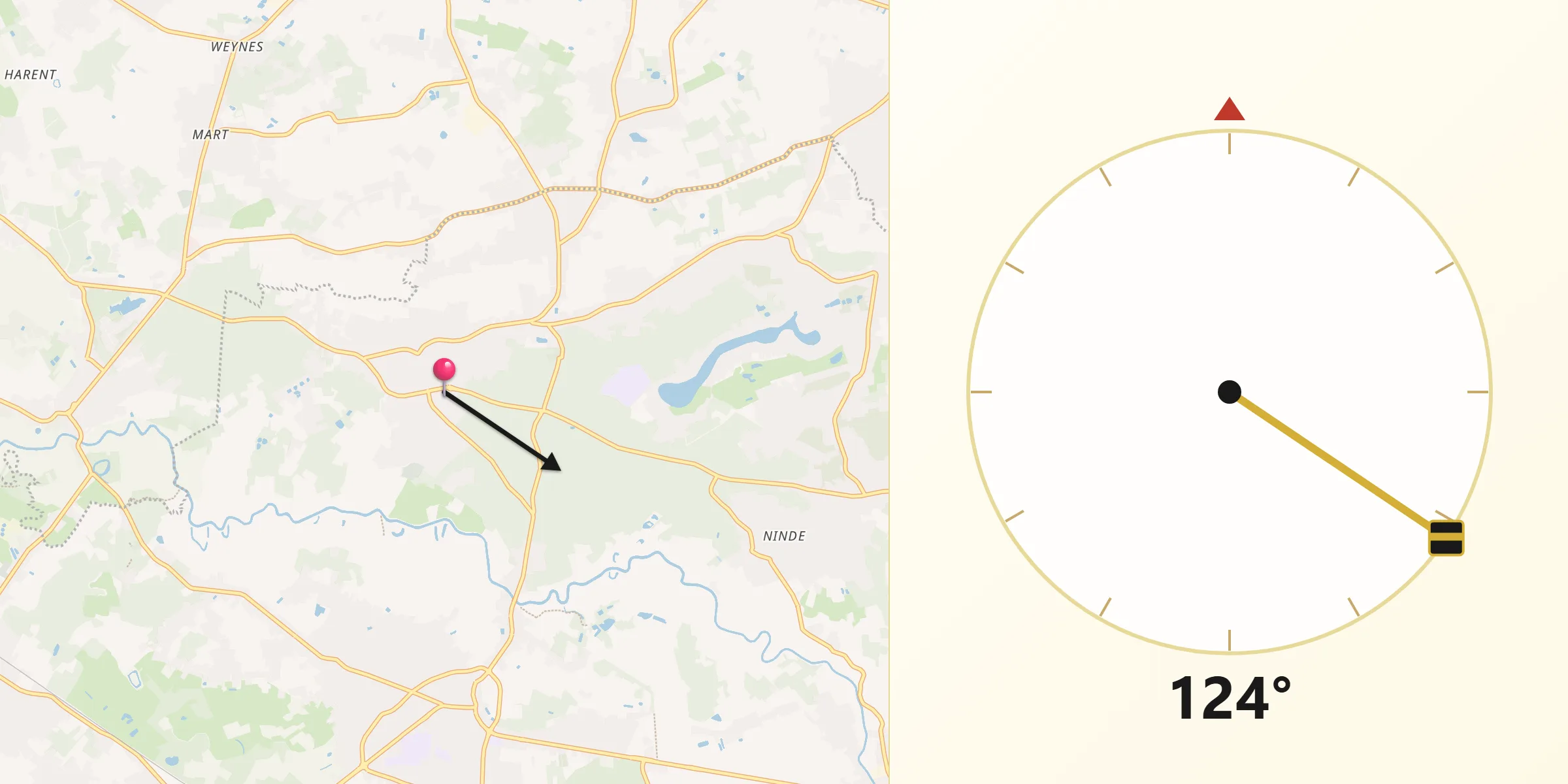 Direction vers la Qibla depuis Keerbergen