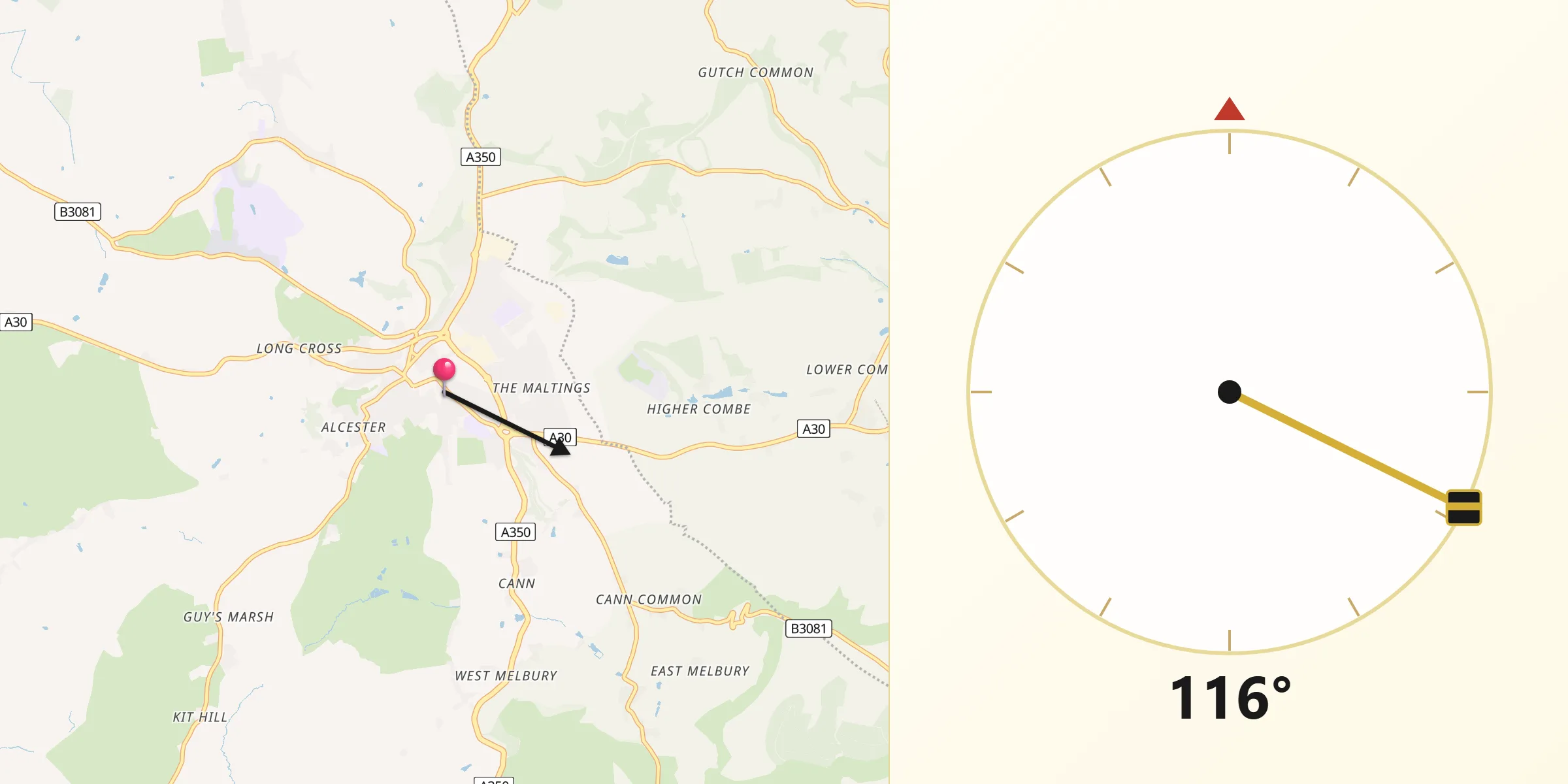Qibla Direction from Shaftesbury