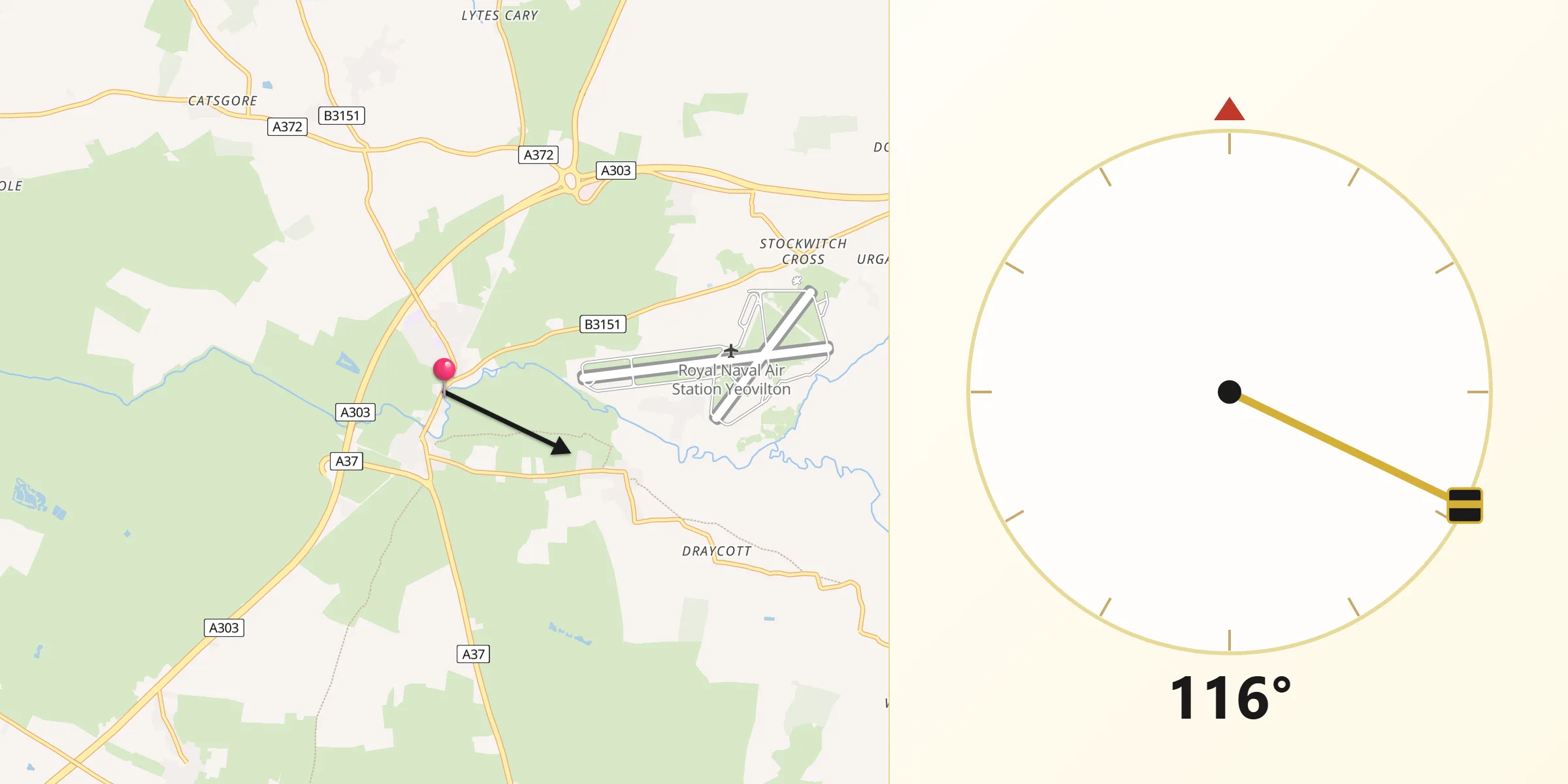 Qibla Direction from Ilchester