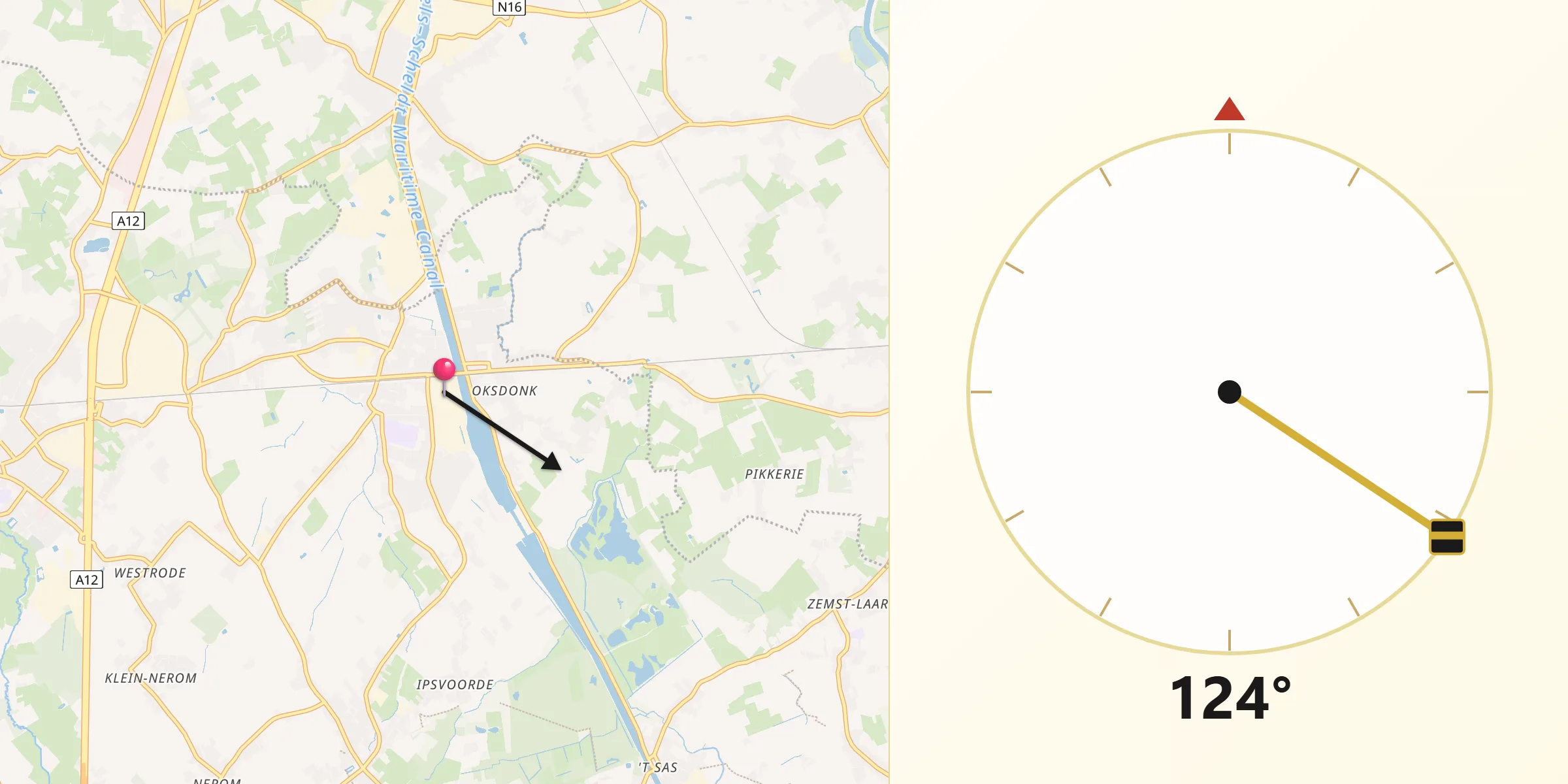 Qibla Richting vanaf Kapelle-op-den-Bos