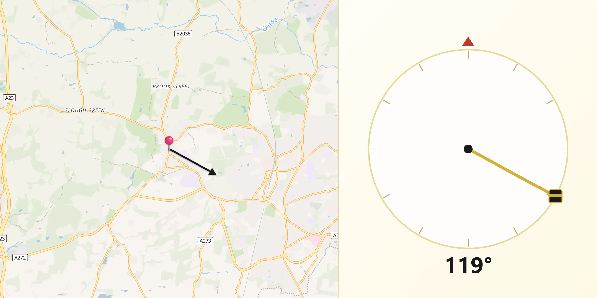 Qibla Direction from Cuckfield