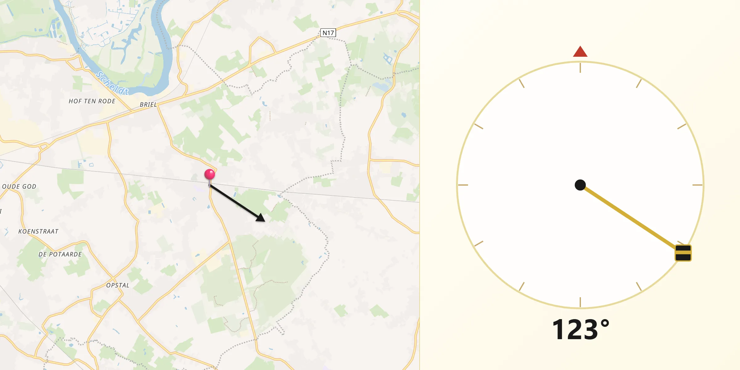 Direction vers la Qibla depuis Buggenhout