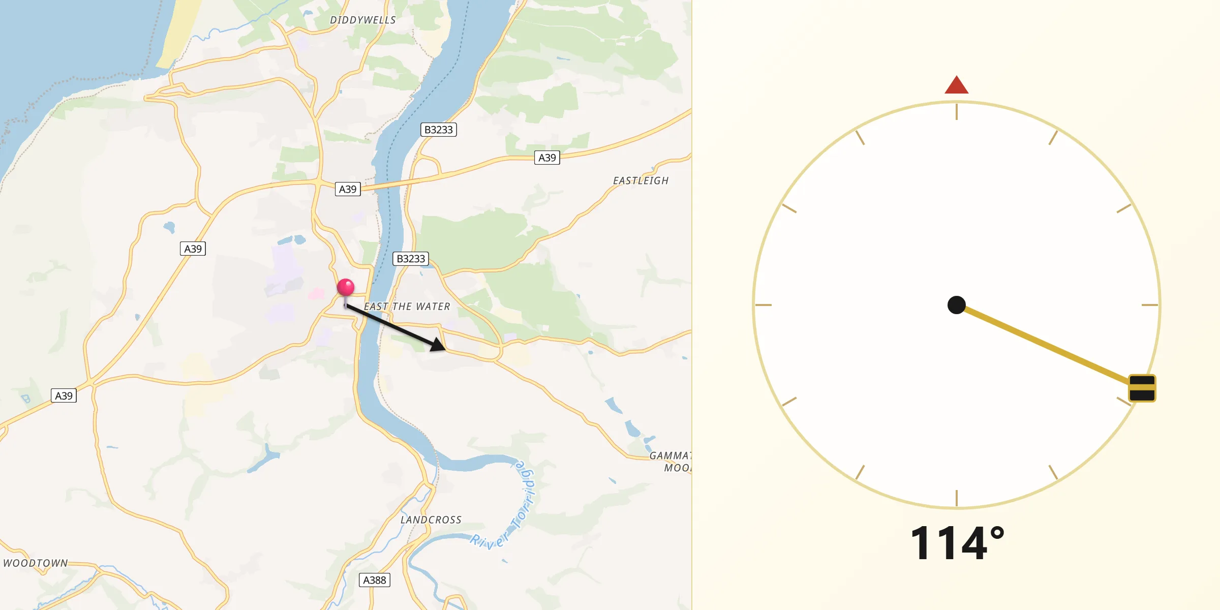 Qibla Direction from Bideford