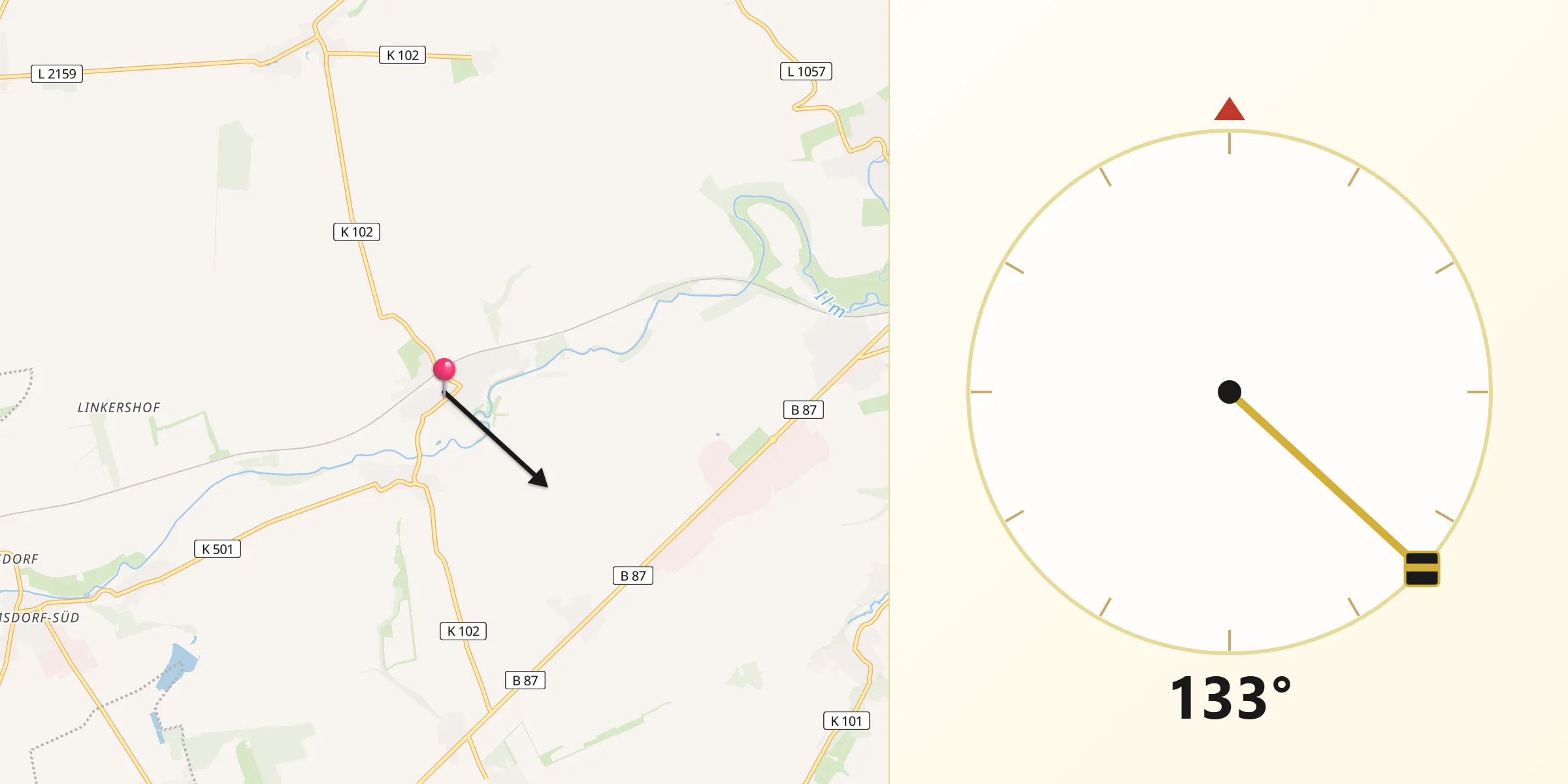 Qibla-Richtung von Oßmanstedt
