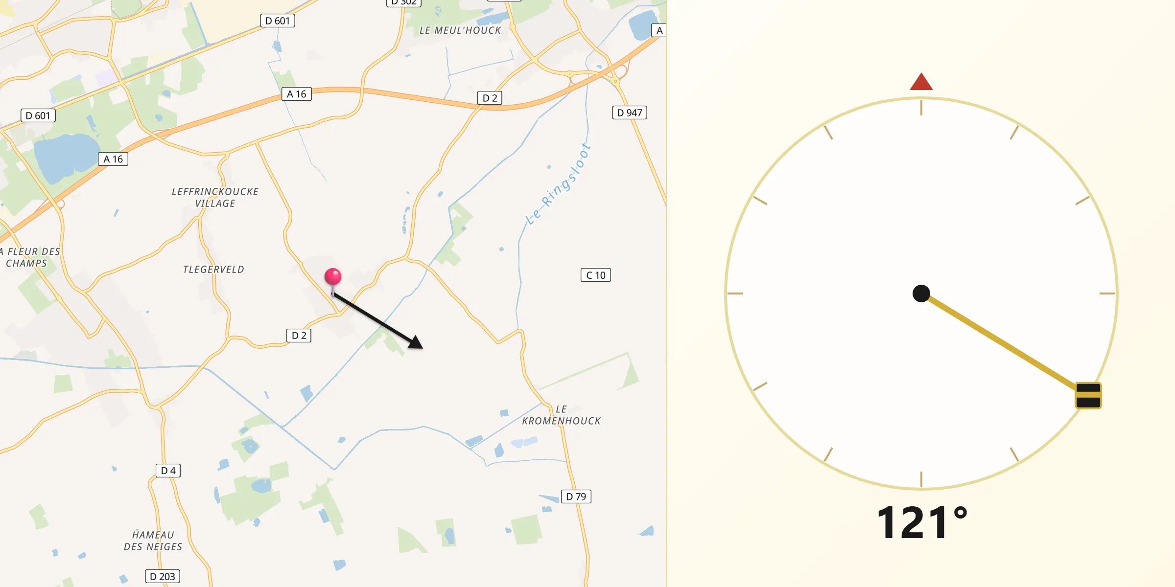 Direction vers la Qibla depuis Uxem