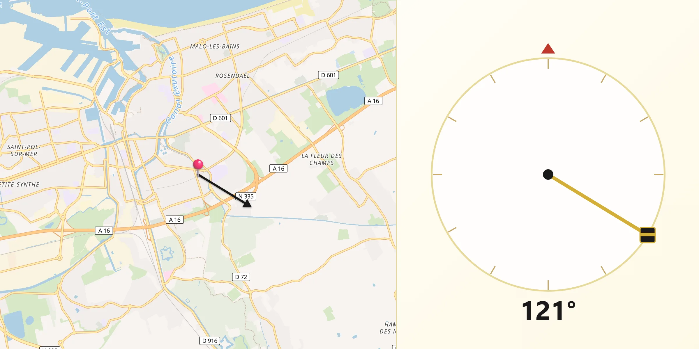 Direction vers la Qibla depuis Coudekerque-Branche