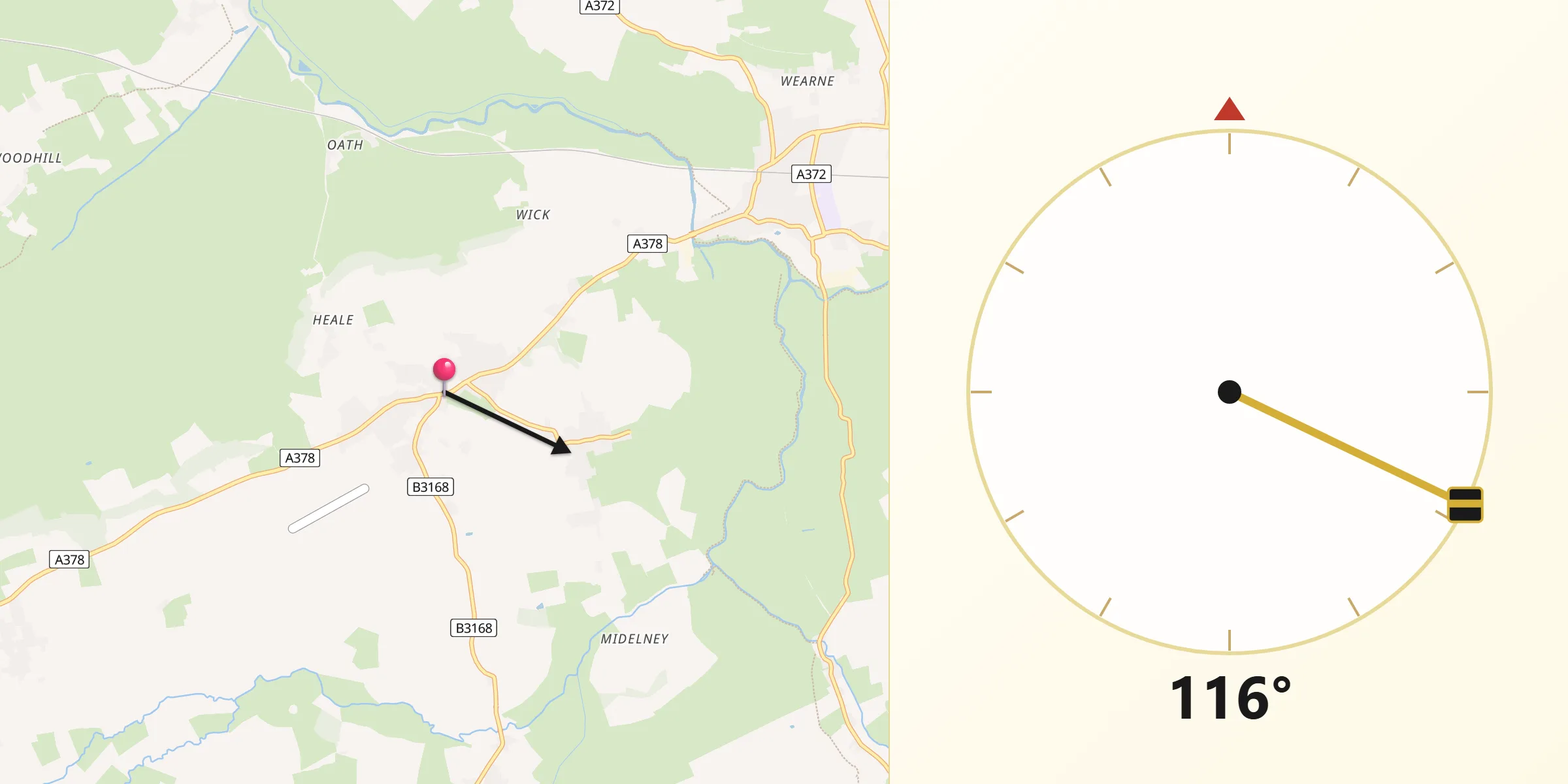 Qibla Direction from Curry Rivel