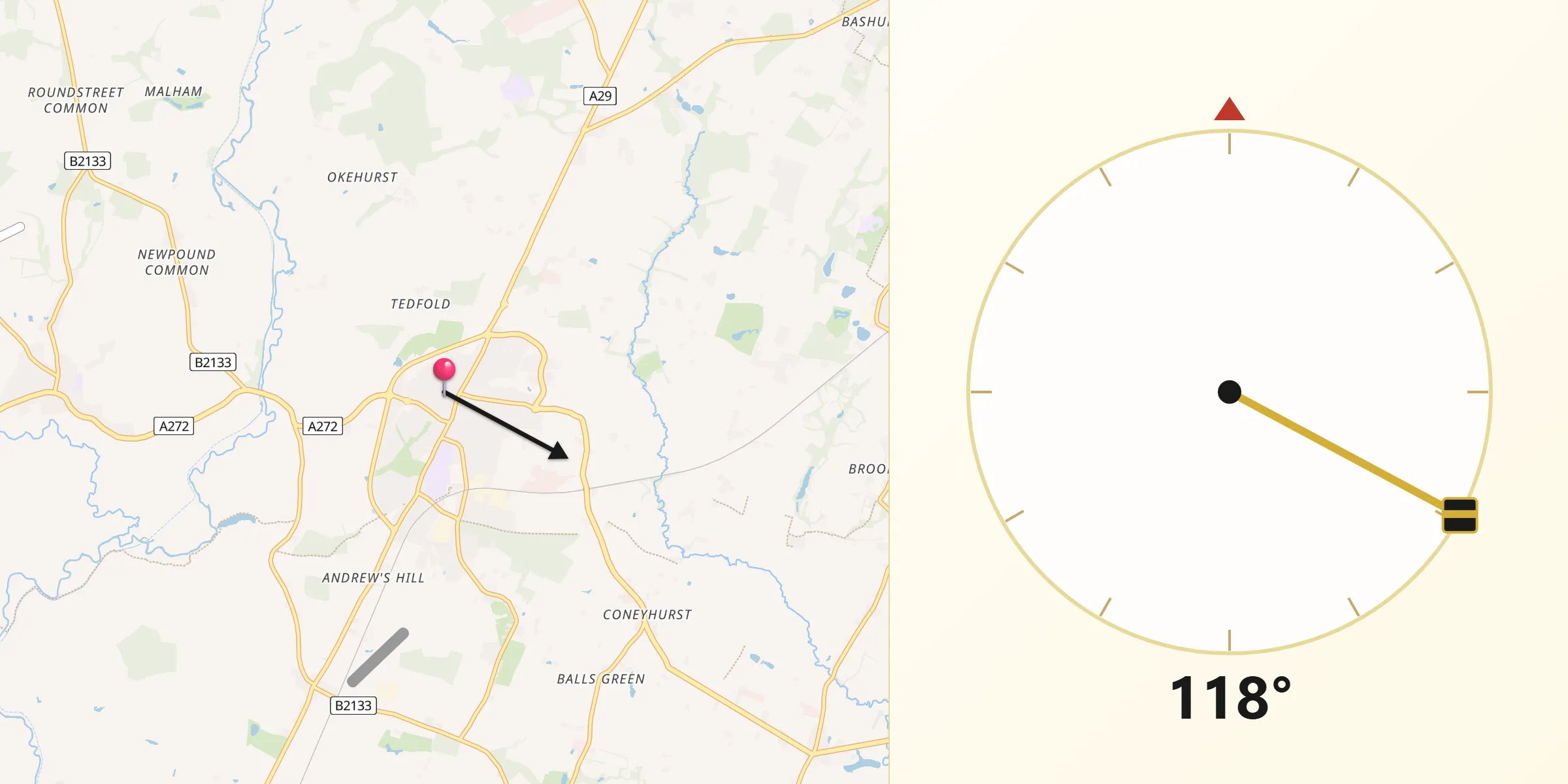 Qibla Direction from Billingshurst