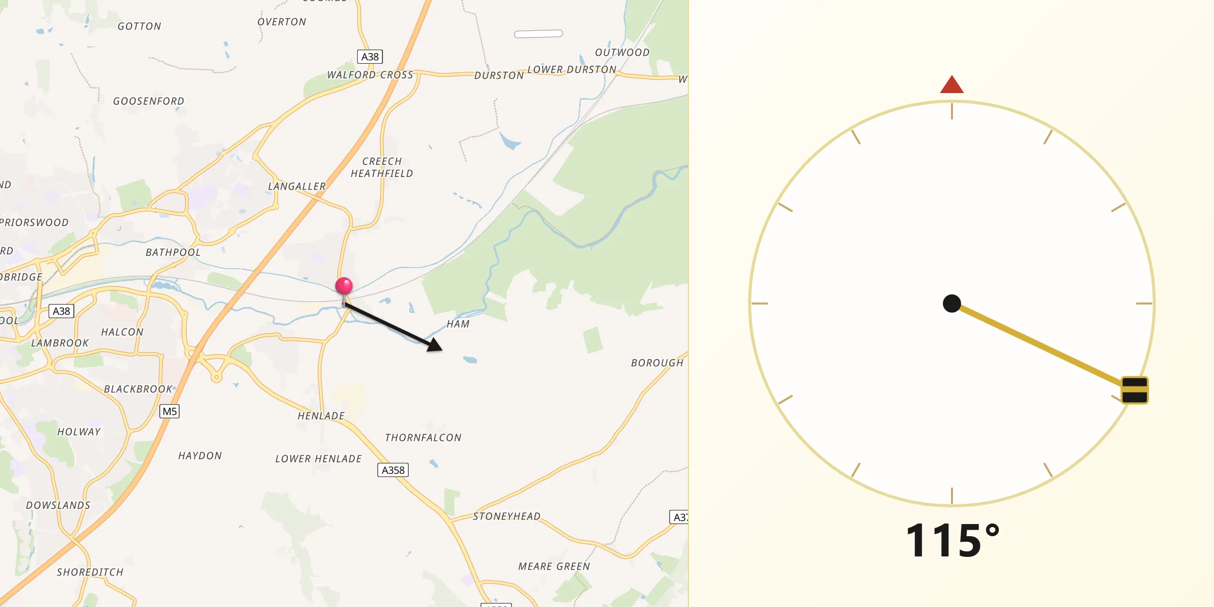 Qibla Direction from Creech Saint Michael