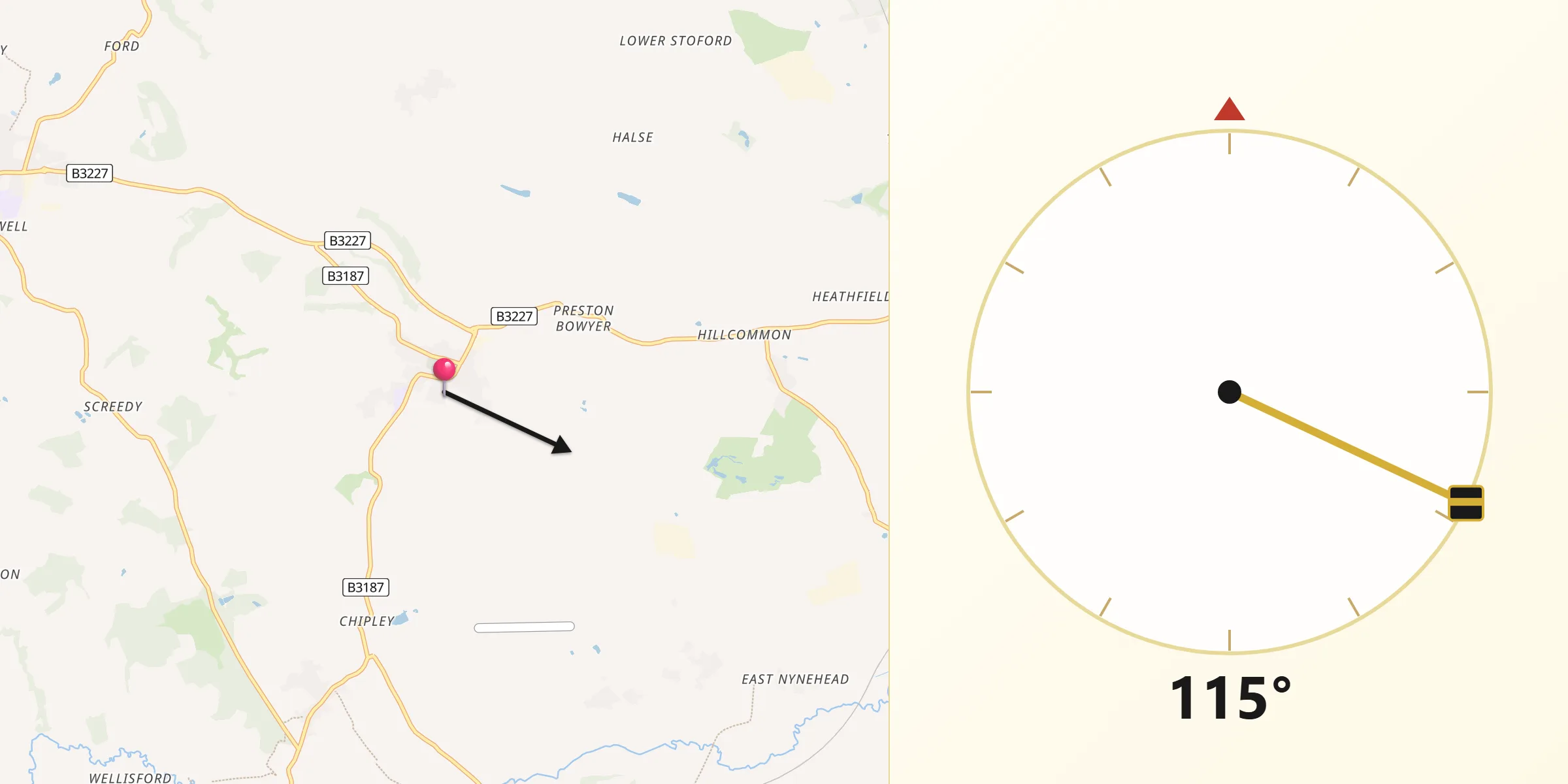 Qibla Direction from Milverton
