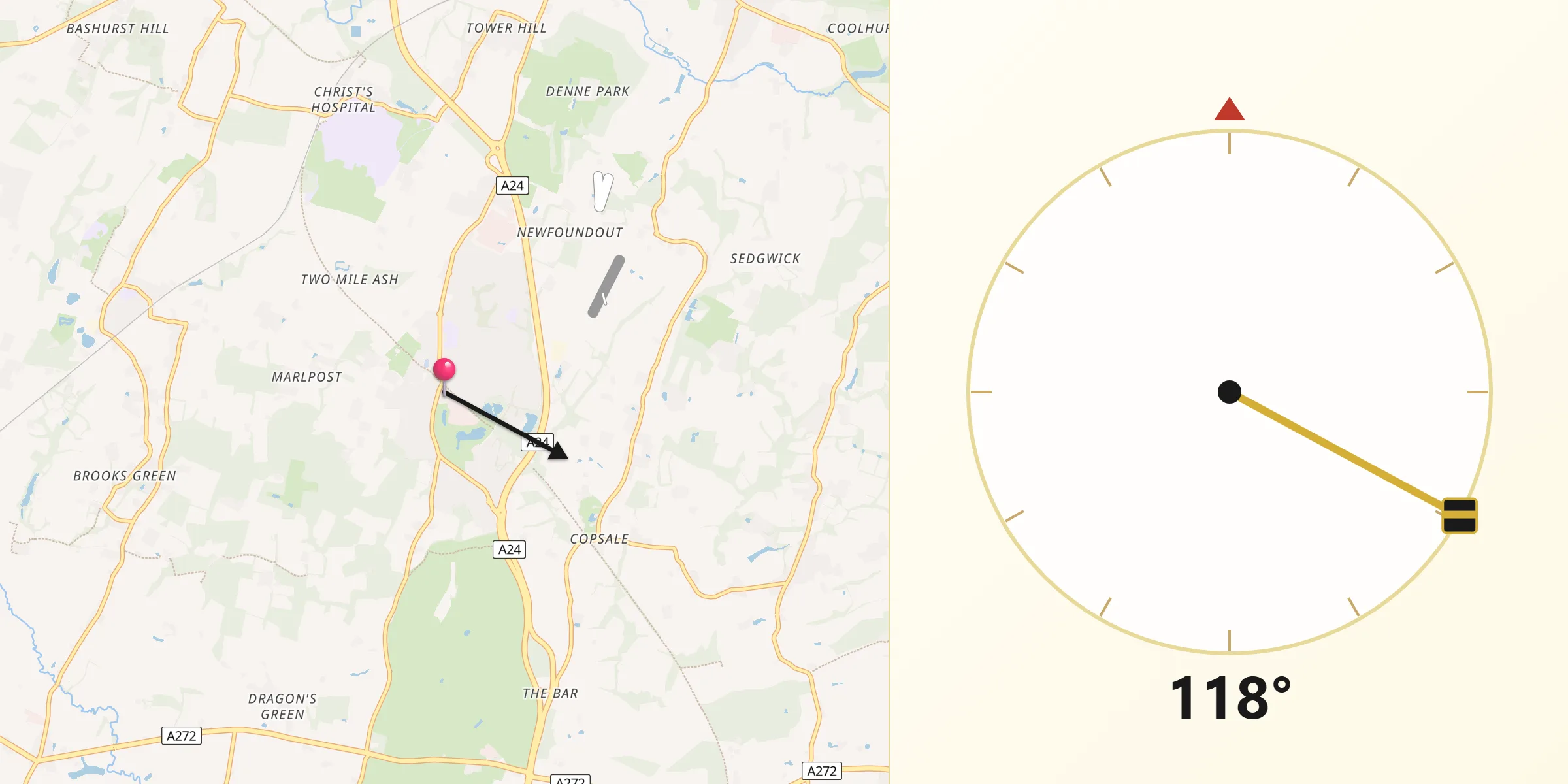 Qibla Direction from Southwater