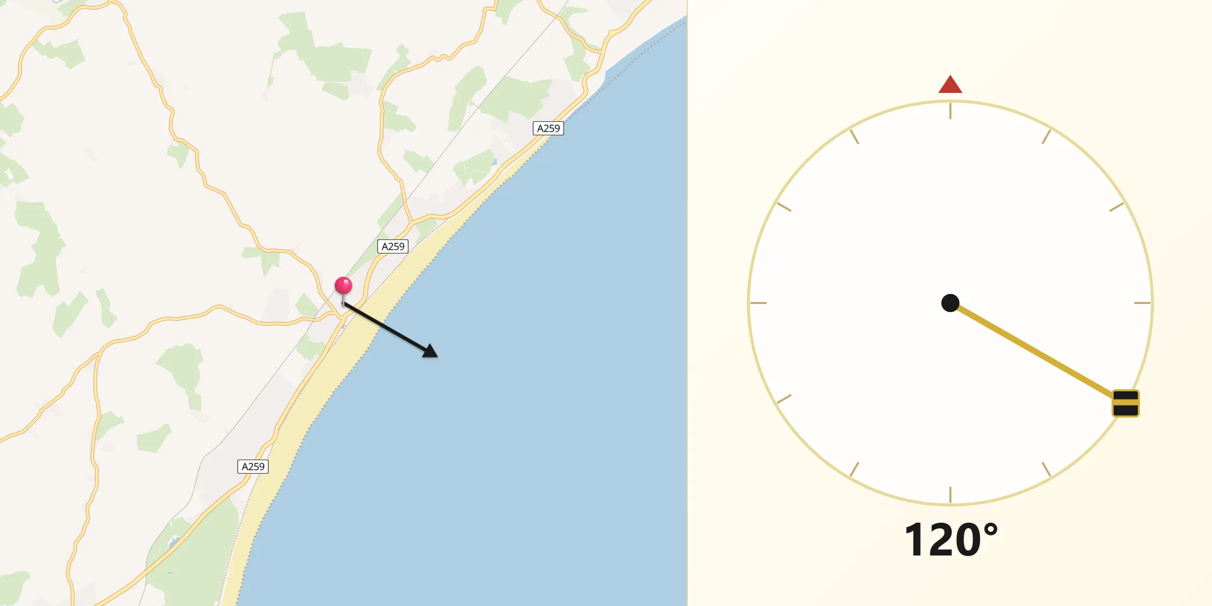 Qibla Direction from Dymchurch