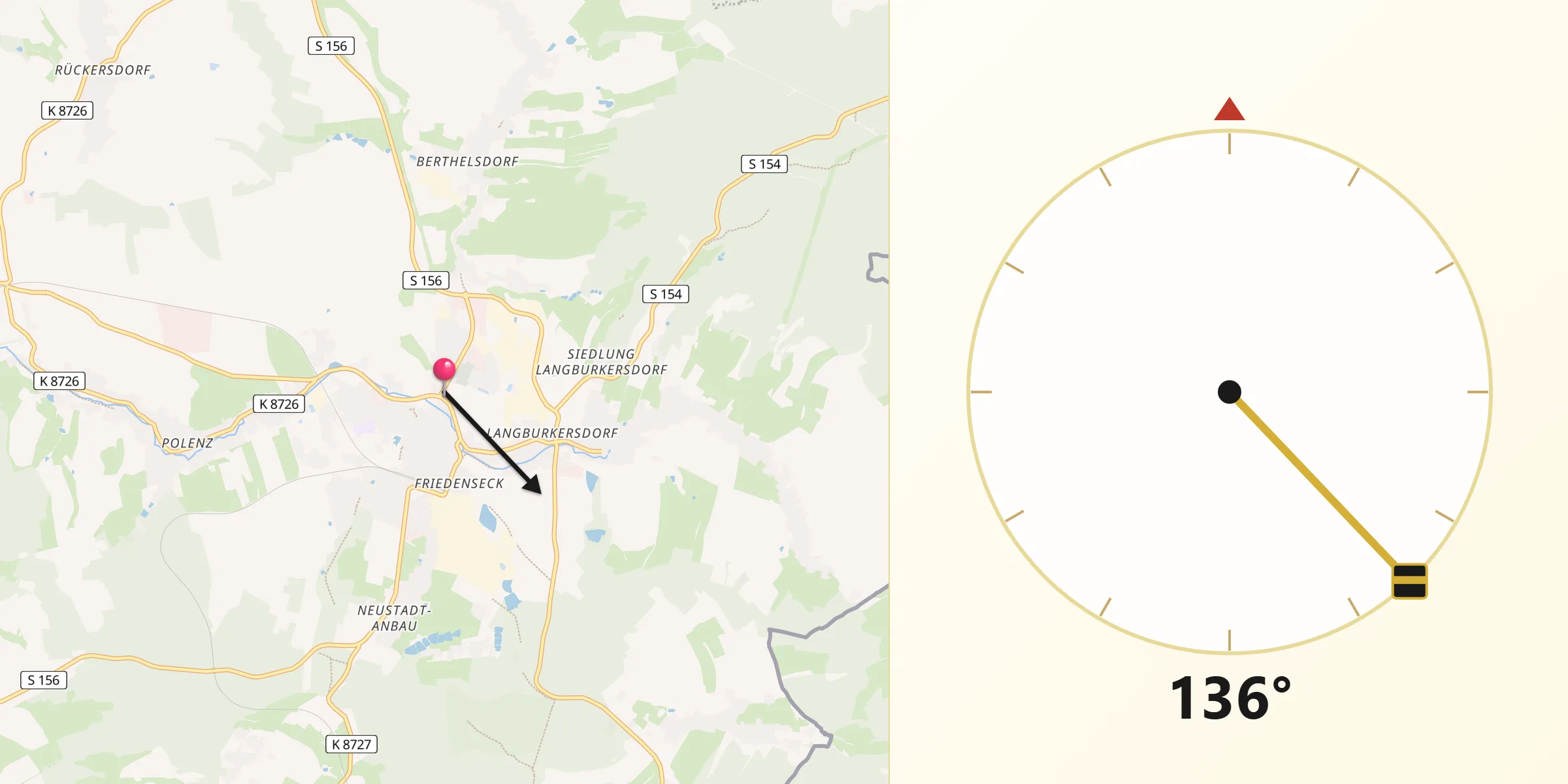 Qibla-Richtung von Neustadt in Sachsen