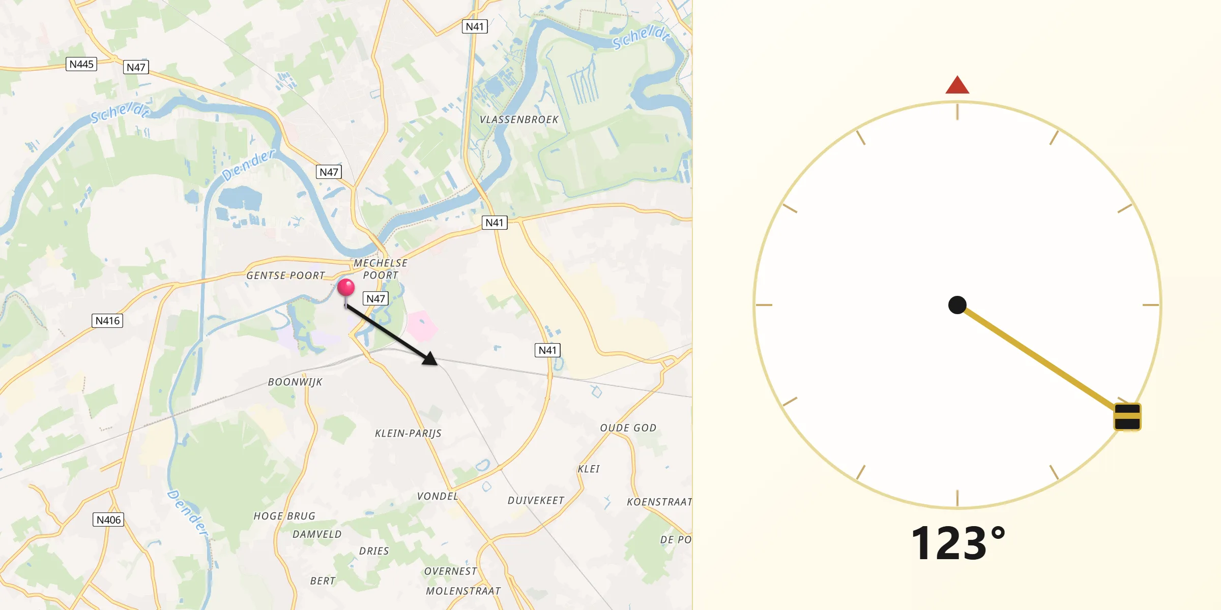 Direction vers la Qibla depuis Termonde