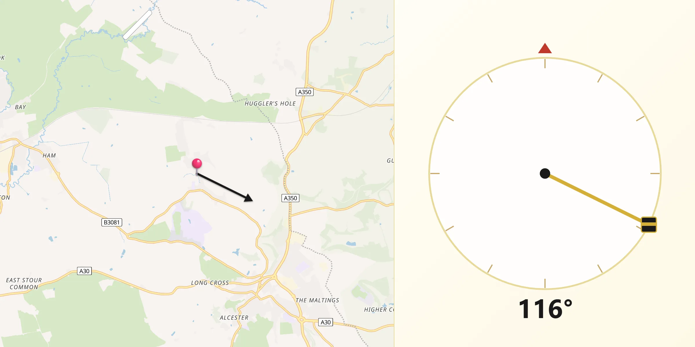 Qibla Direction from Motcombe