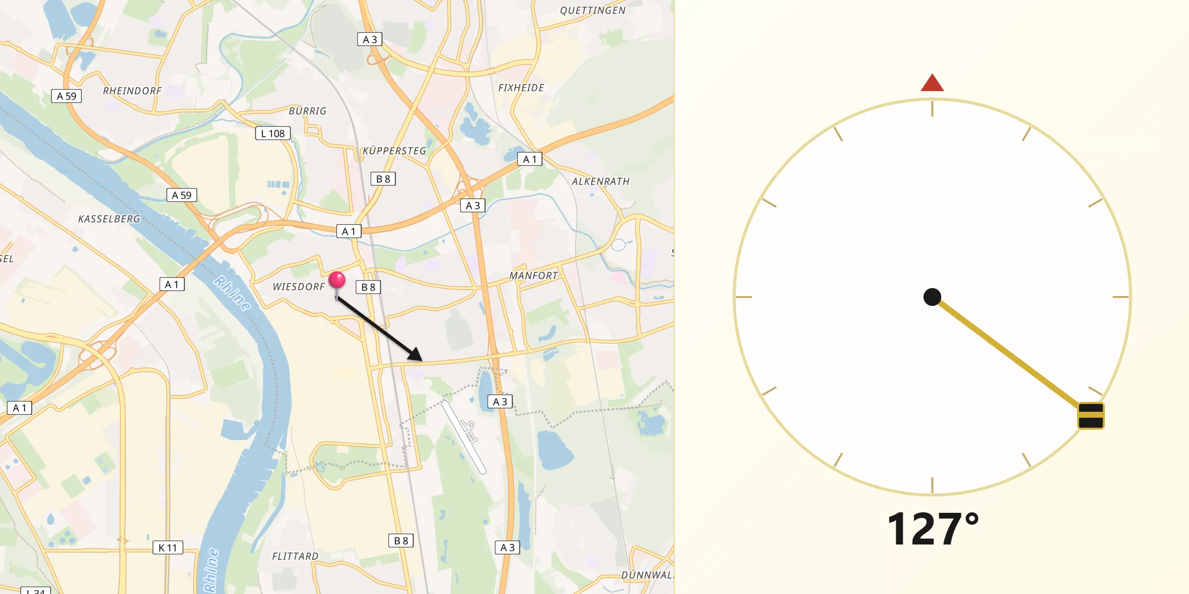 Qibla Richting vanaf Leverkusen