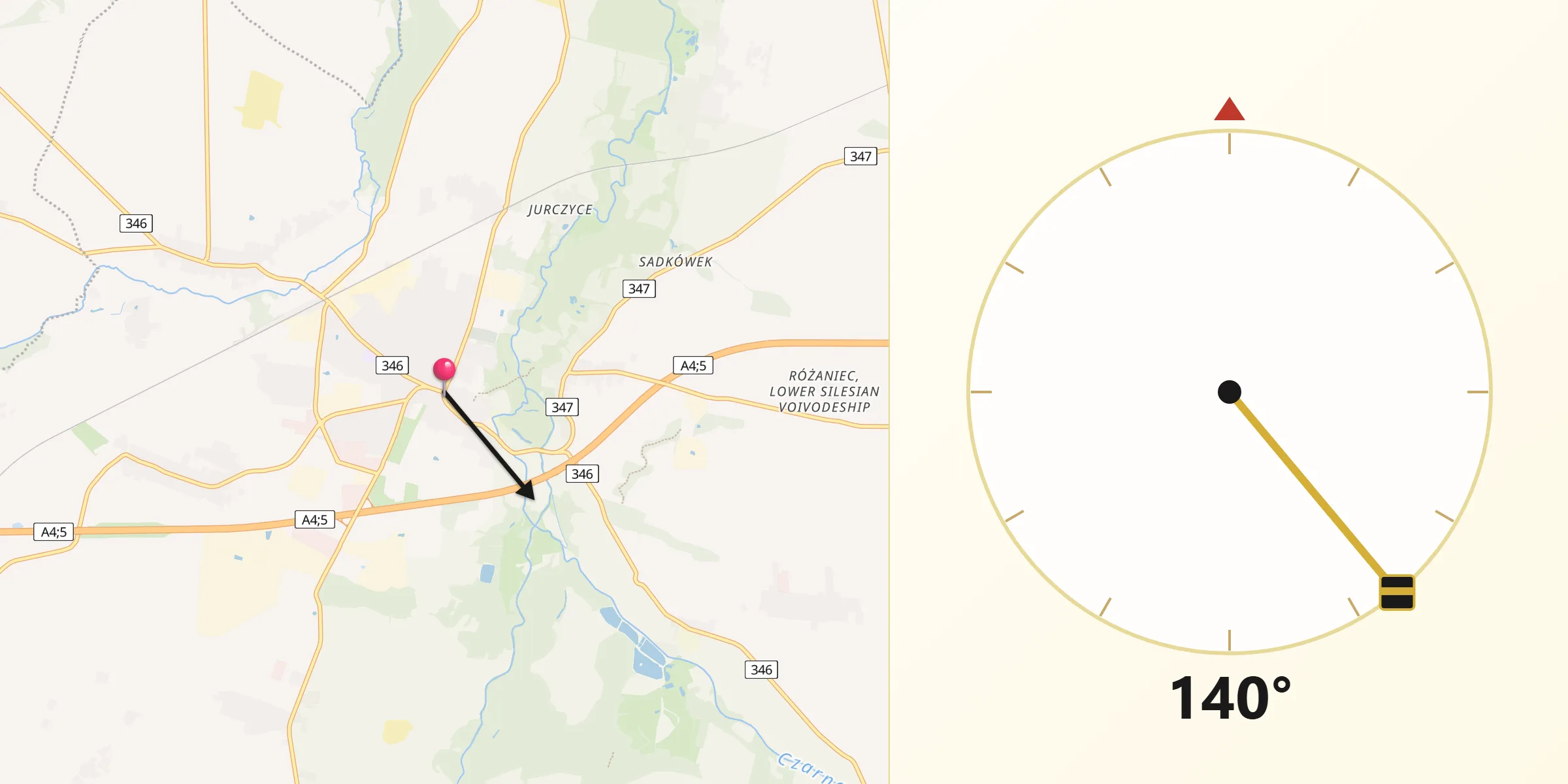 Kierunek Qibla z Kąty Wrocławskie