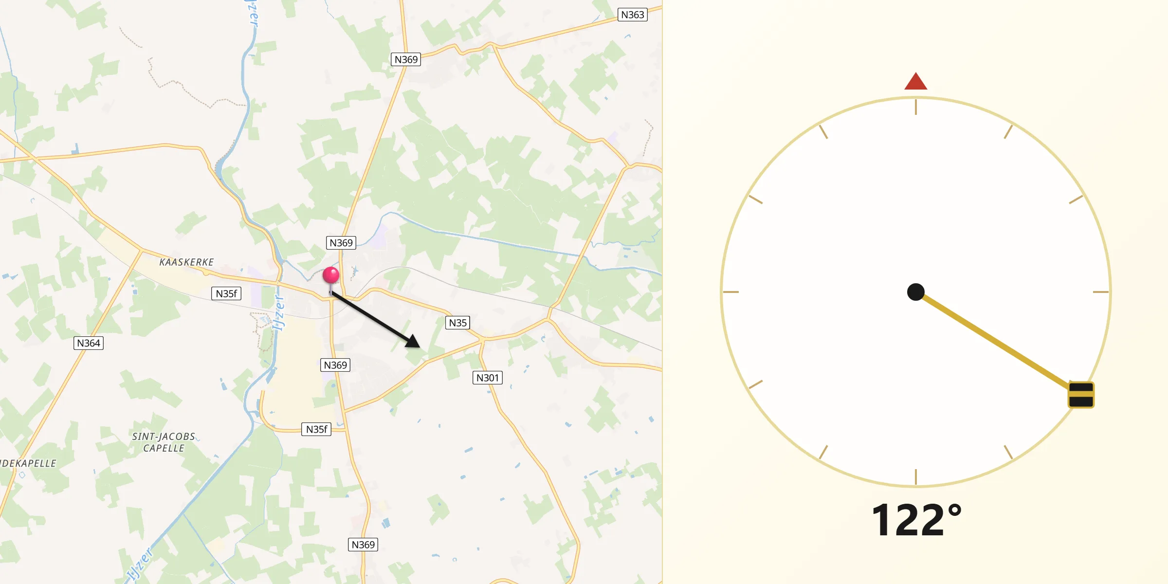 Qibla Richting vanaf Diksmuide