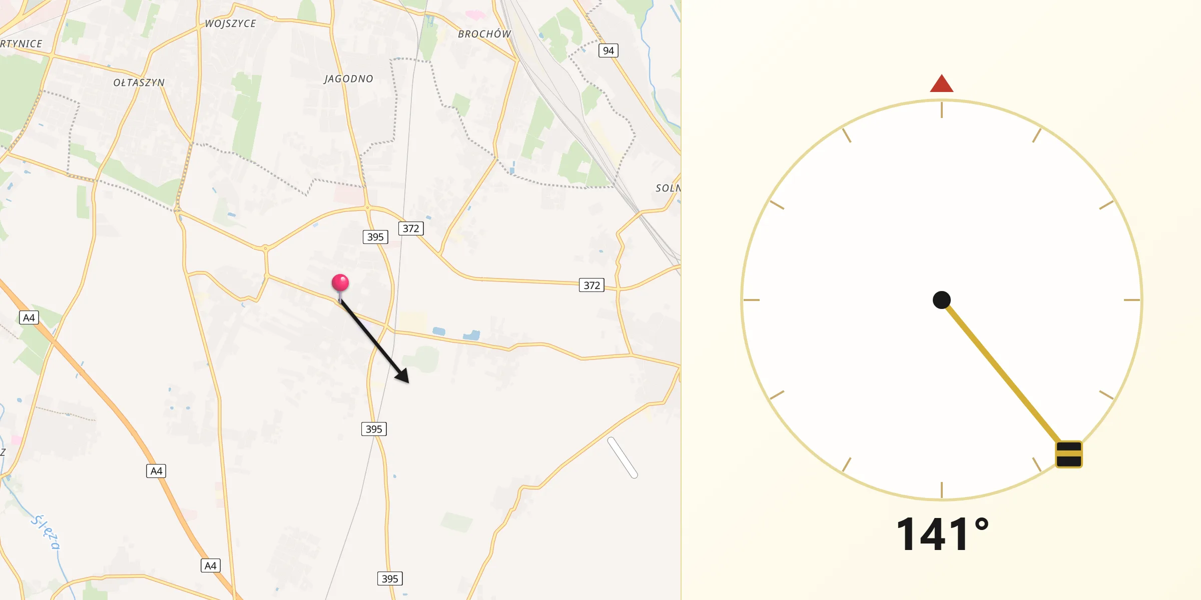 Kierunek Qibla z Żerniki Wrocławskie