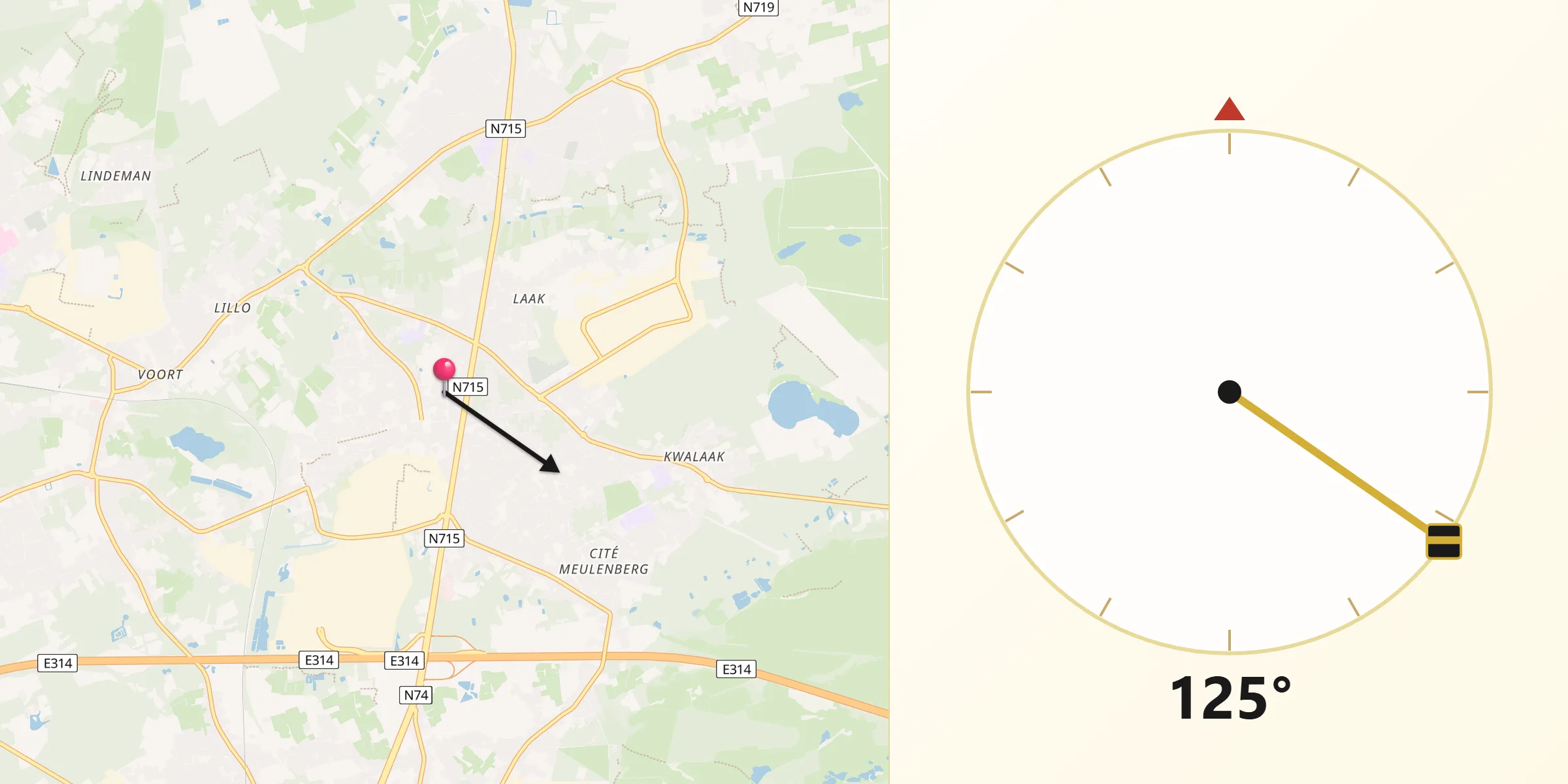 Direction vers la Qibla depuis Houthalen