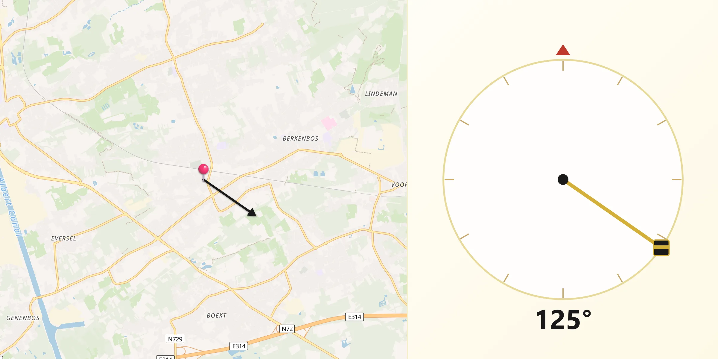 Direction vers la Qibla depuis Heusden