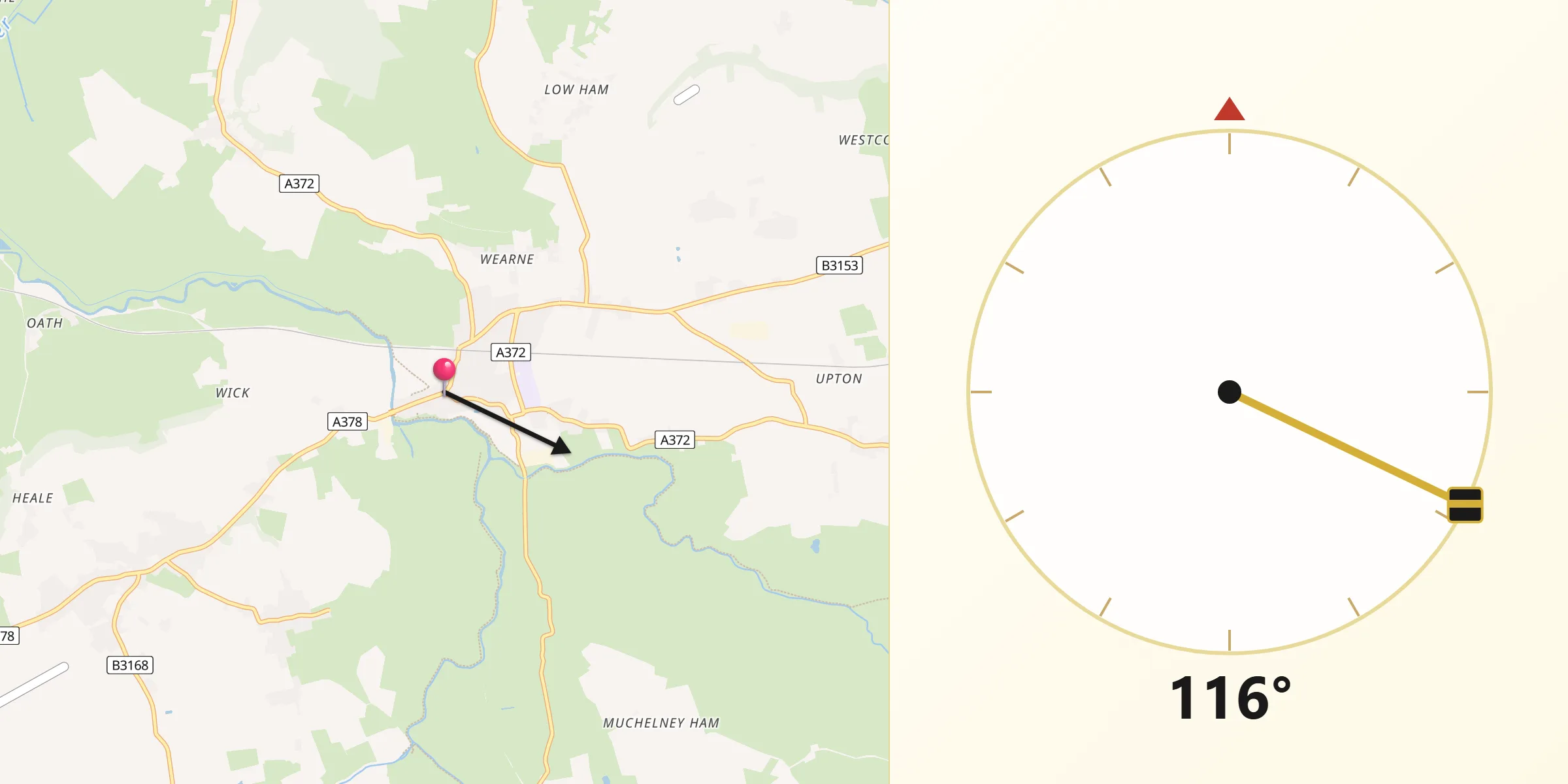 Qibla Direction from Langport