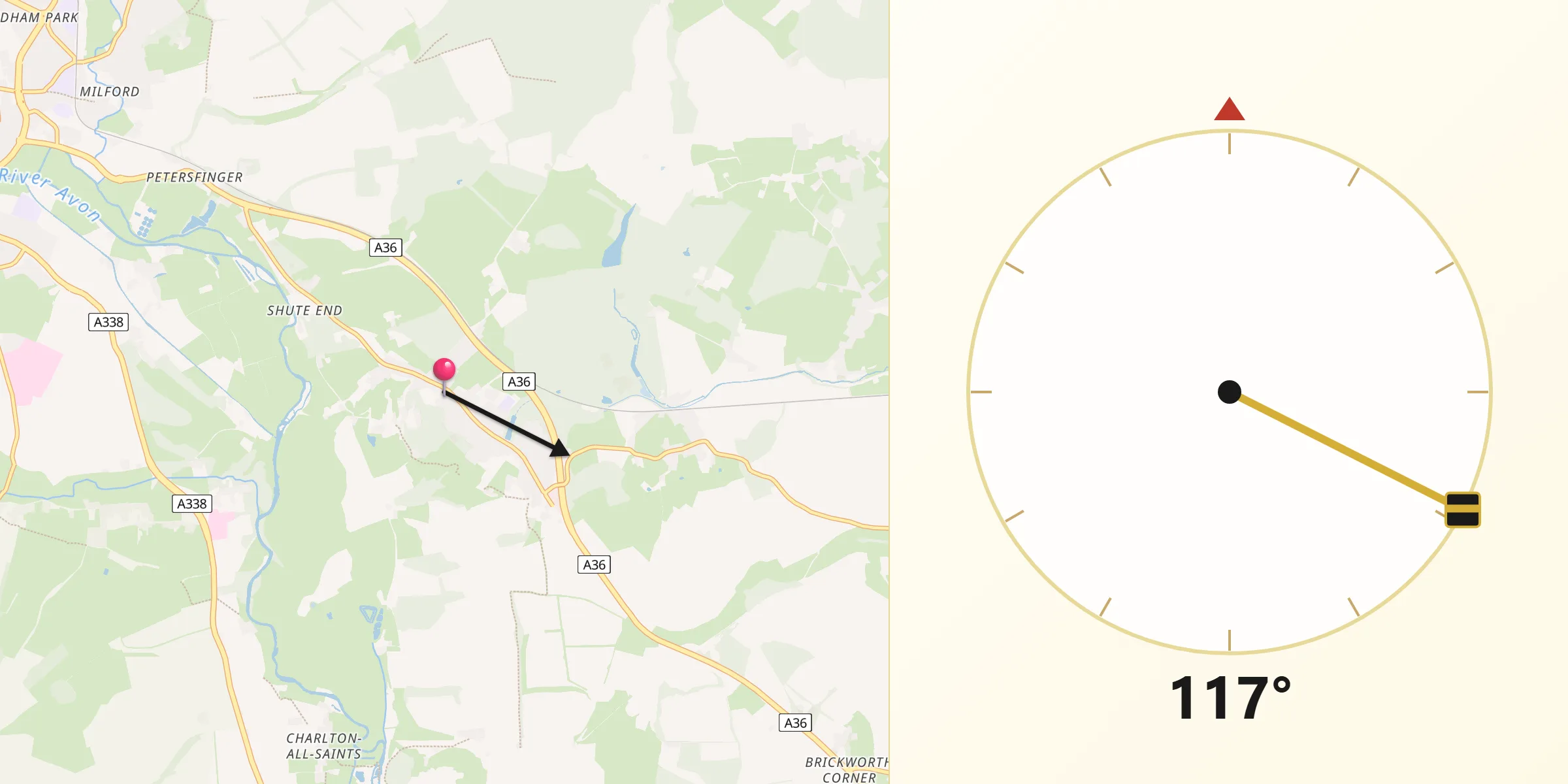 Qibla Direction from Alderbury