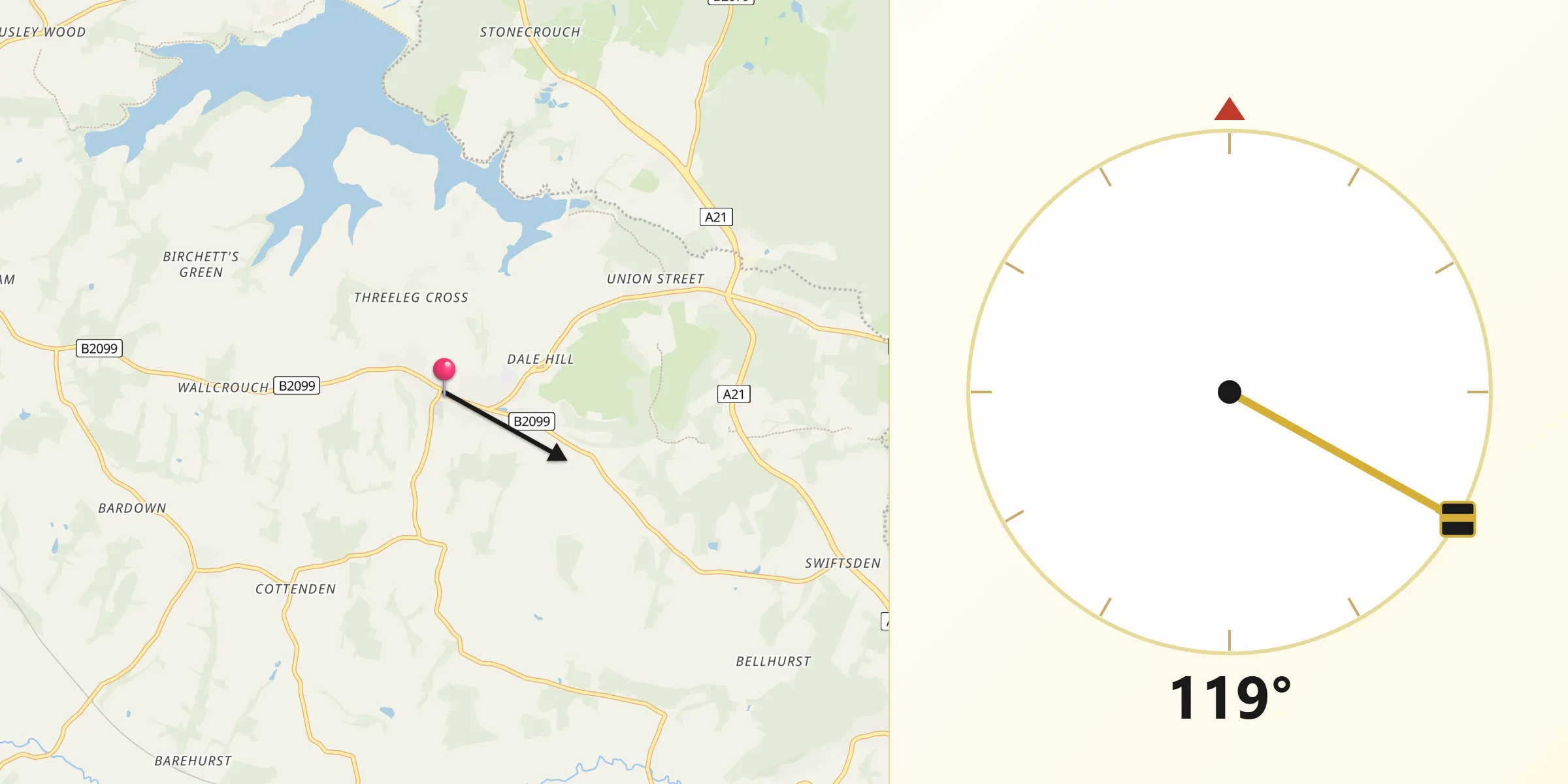 Qibla Direction from Ticehurst