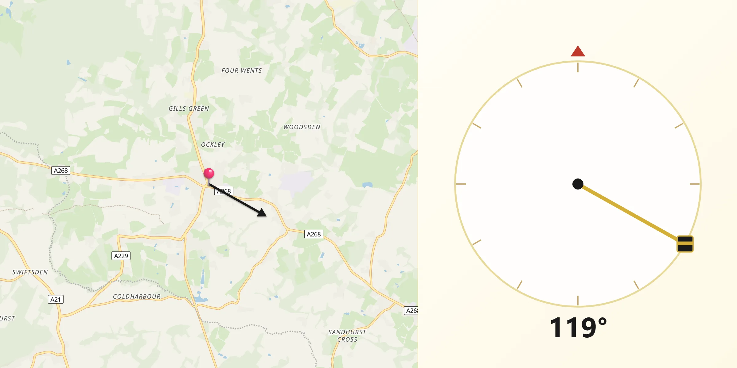 Qibla Direction from Hawkhurst