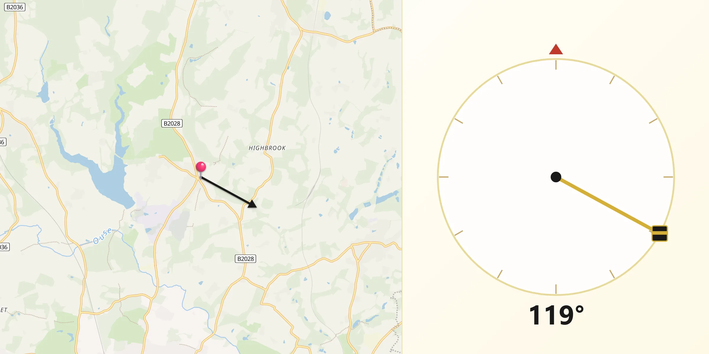 Qibla Direction from Ardingly