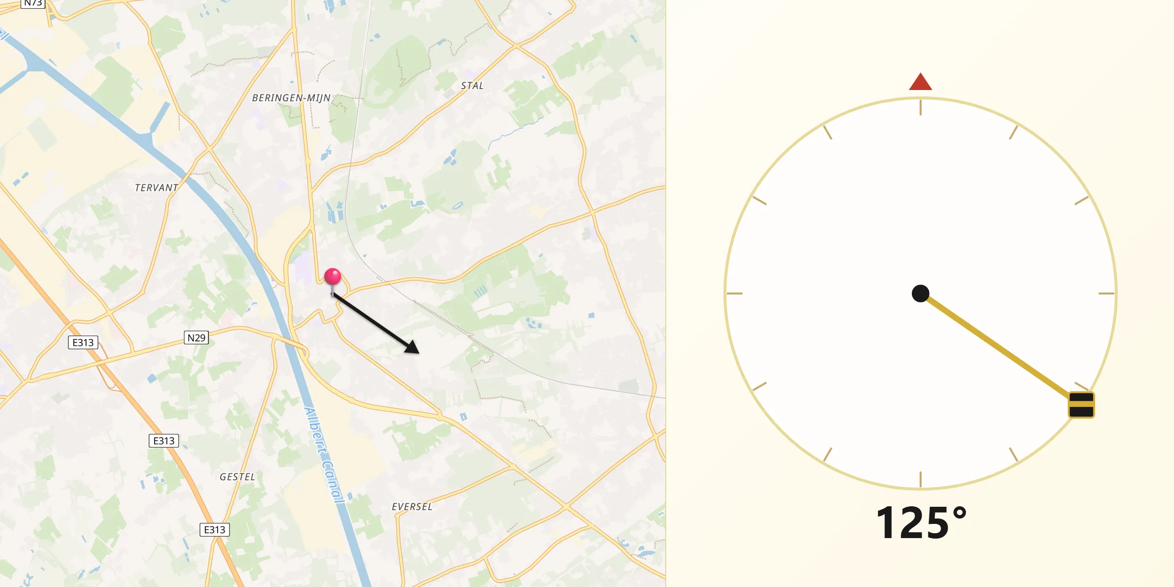 Qibla Richting vanaf Beringen