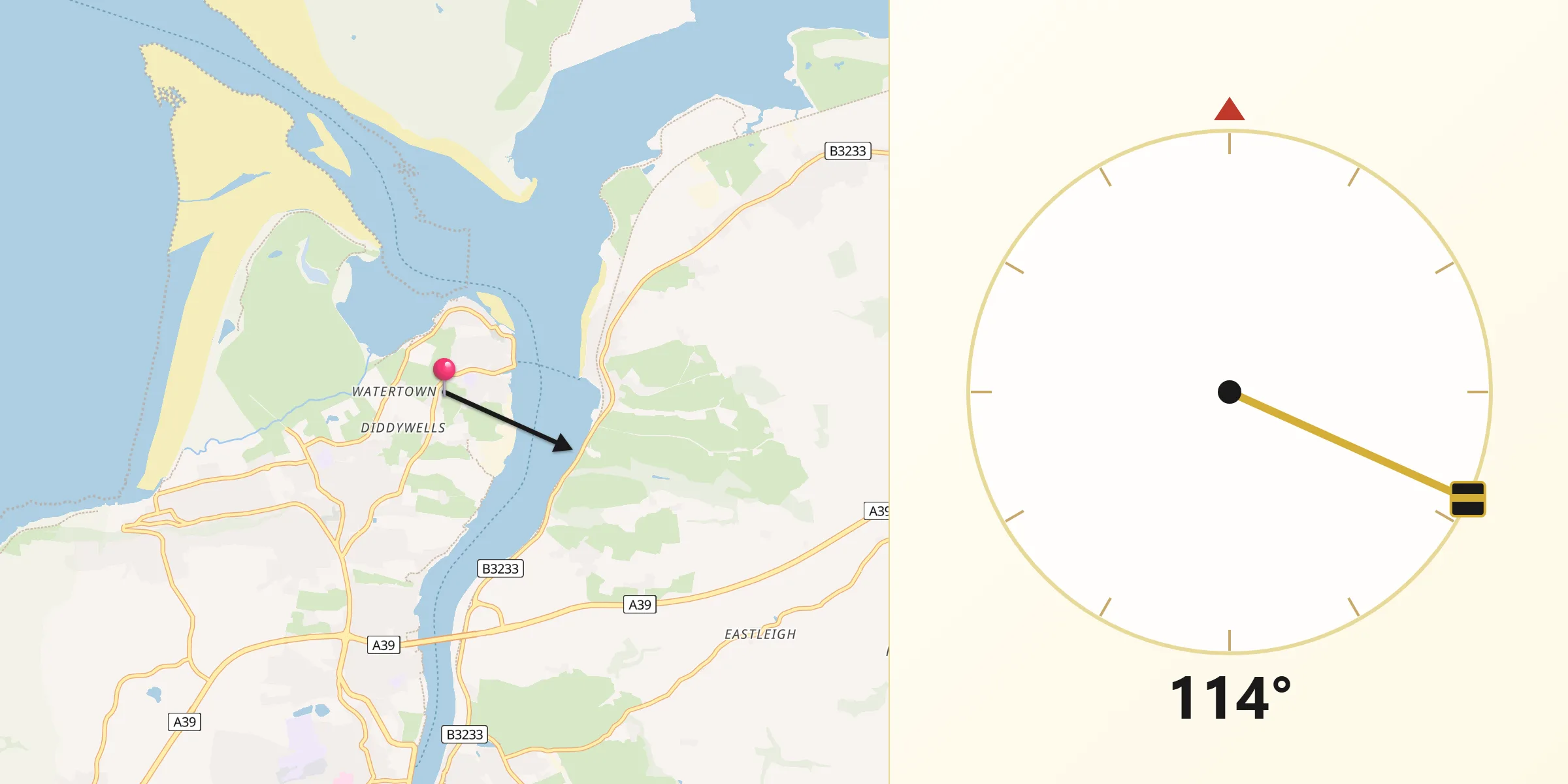 Qibla Direction from Appledore