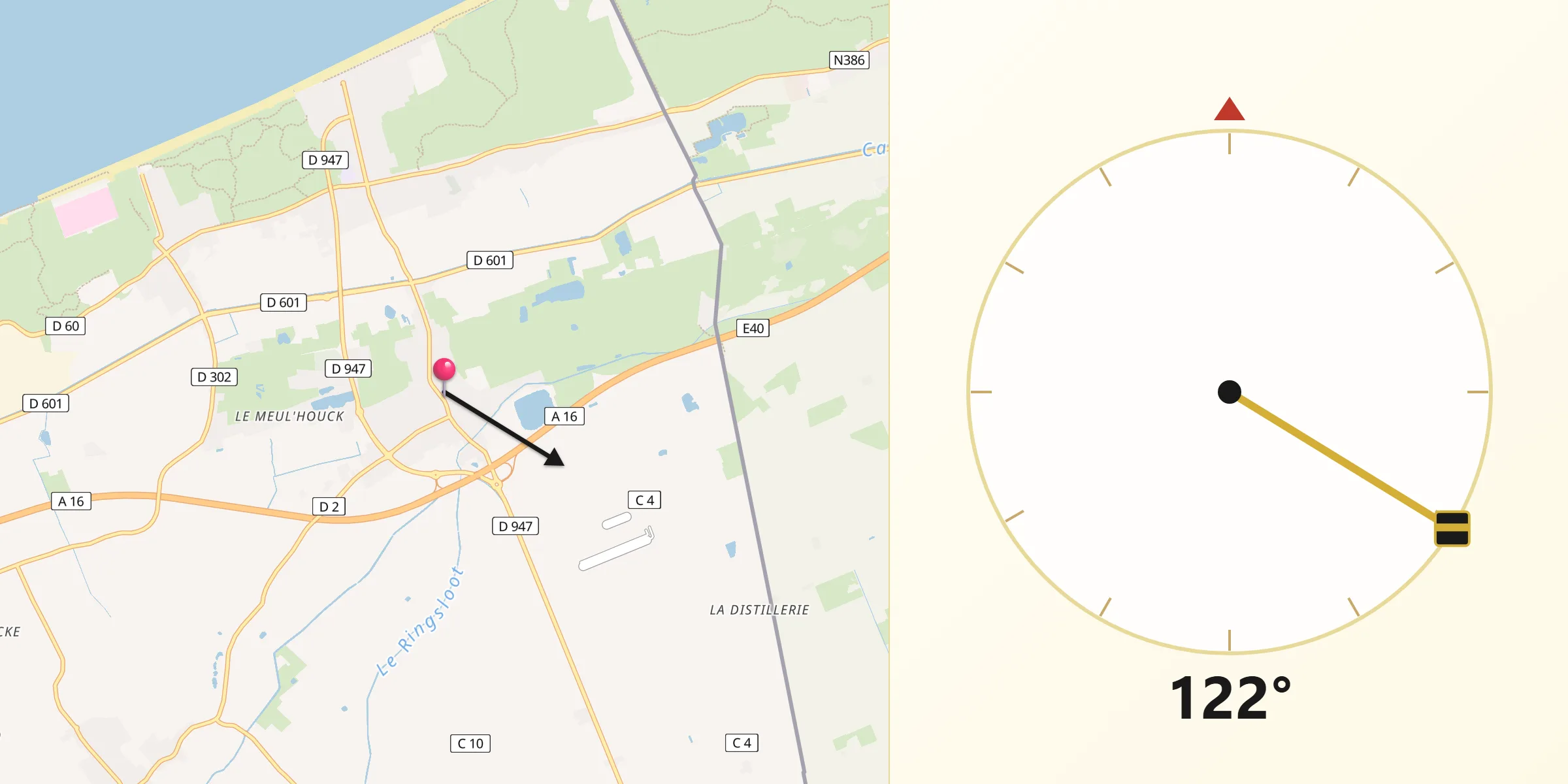Direction vers la Qibla depuis Ghyvelde