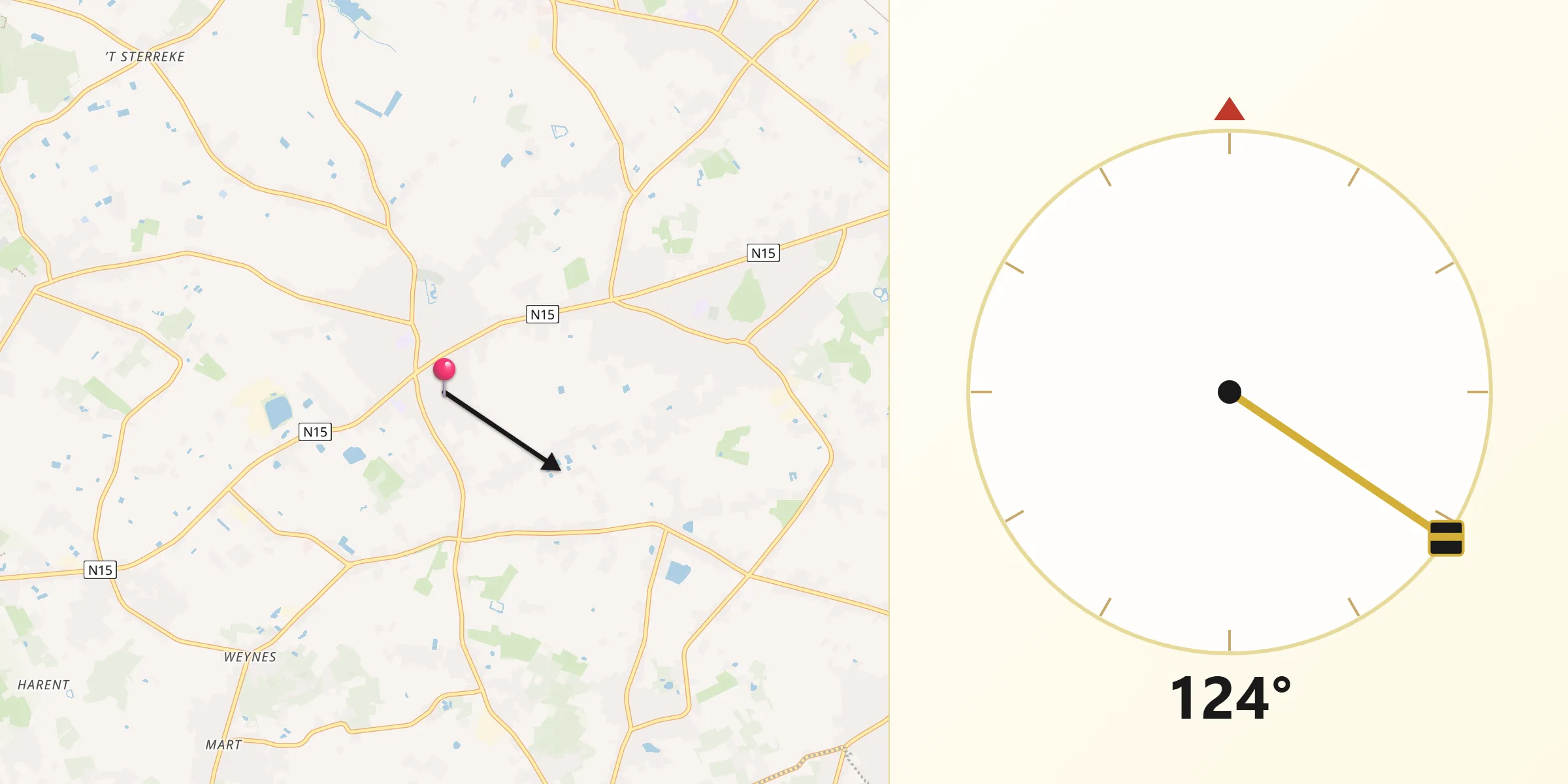 Direction vers la Qibla depuis Putte