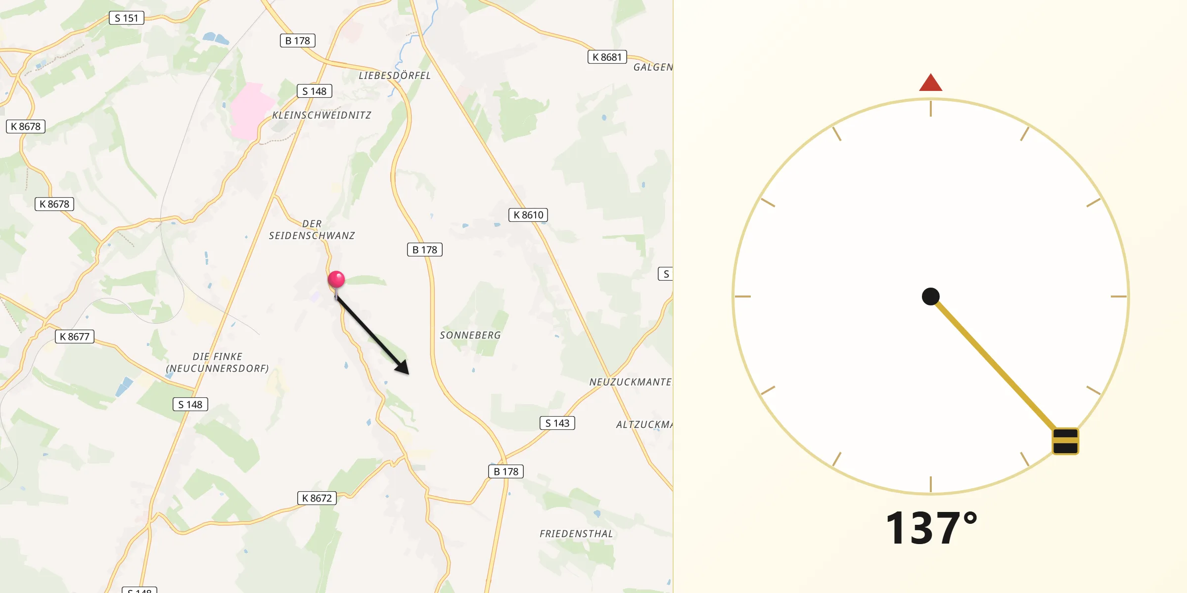 Qibla-Richtung von Niedercunnersdorf
