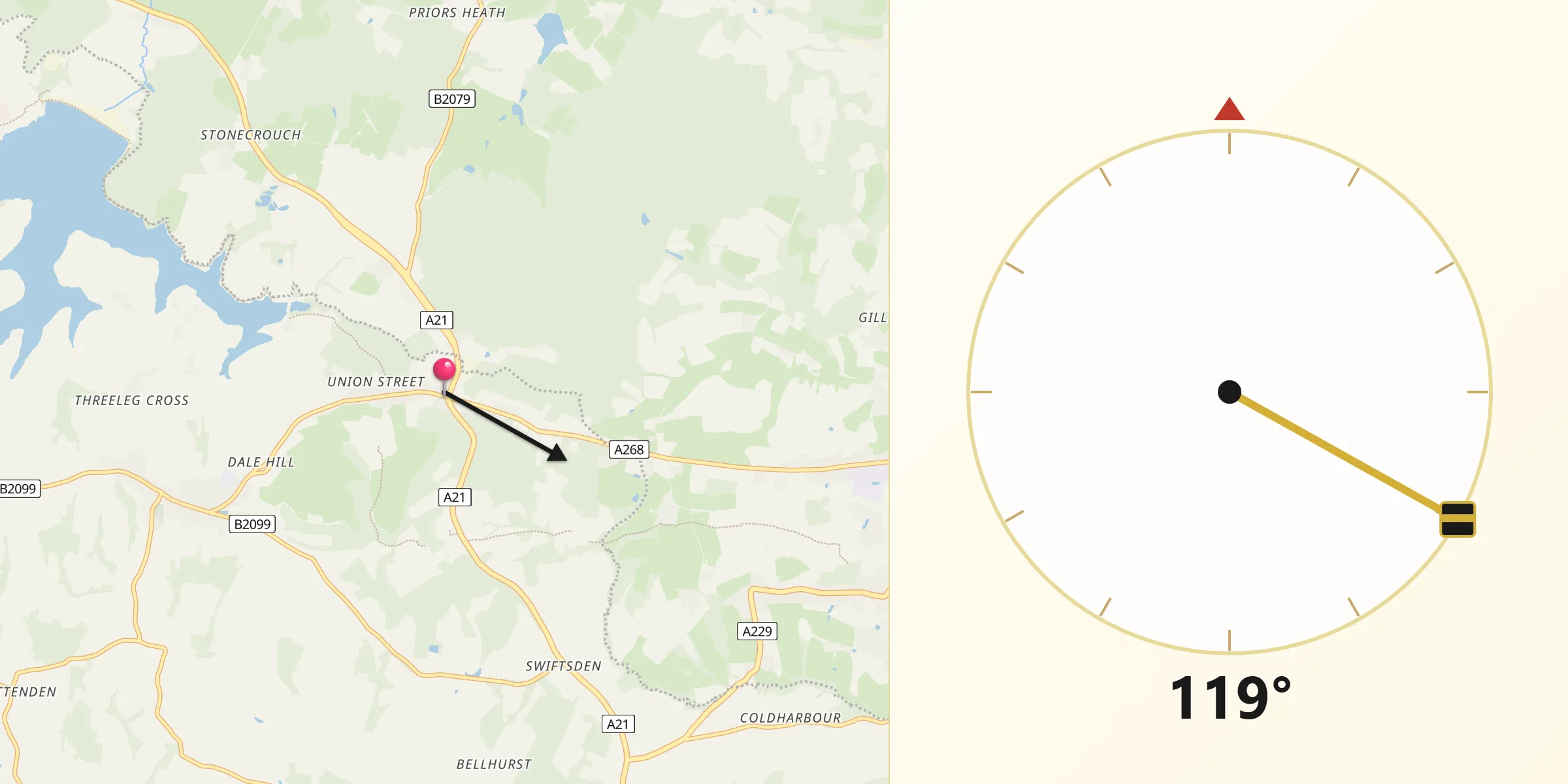 Qibla Direction from Flimwell