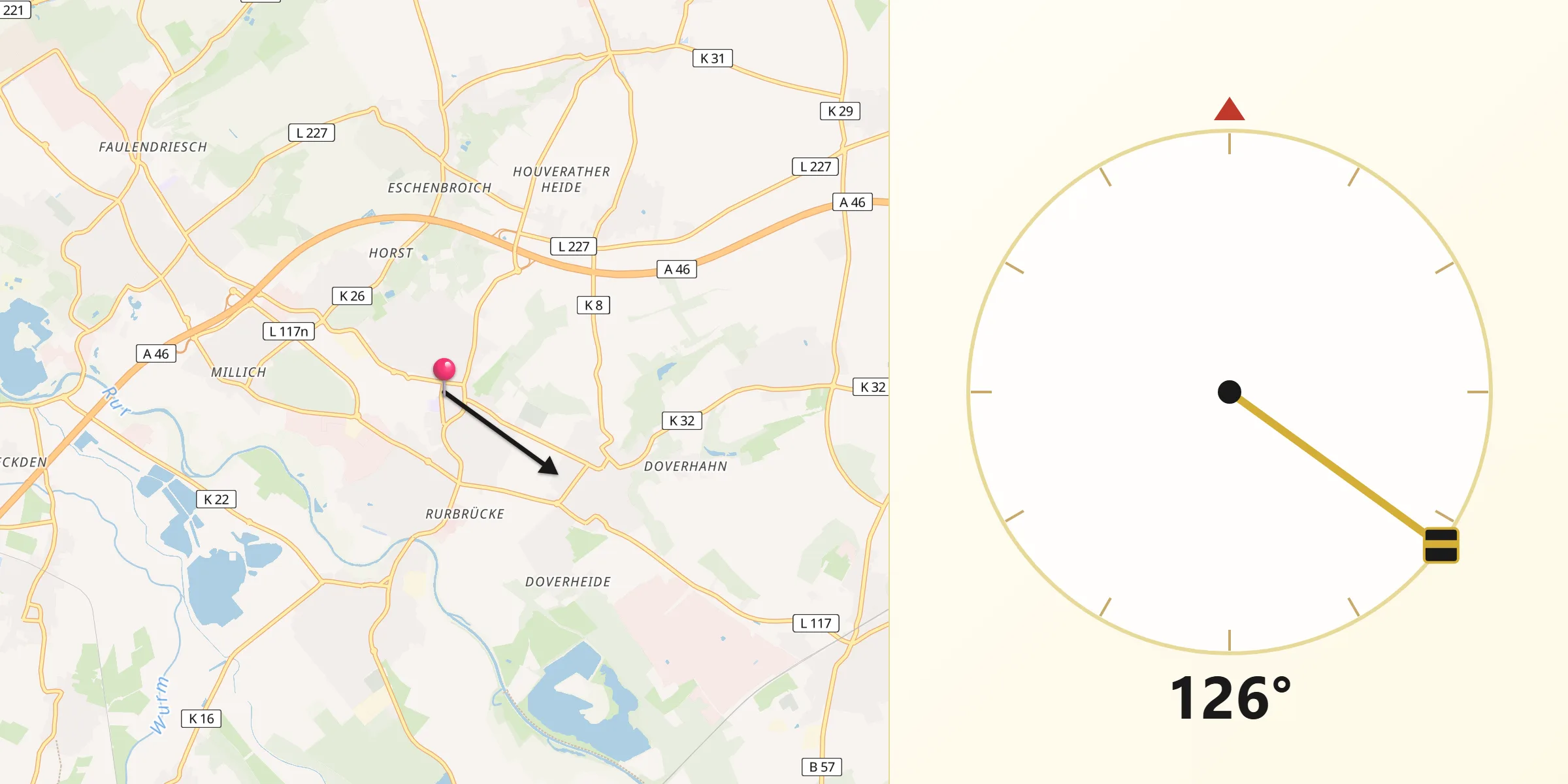 Qibla-Richtung von Hückelhoven