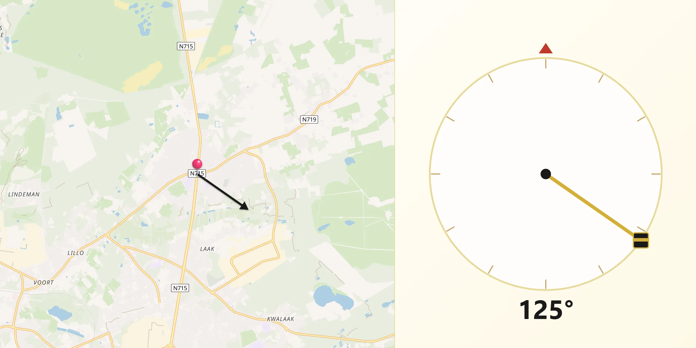 Direction vers la Qibla depuis Helchteren