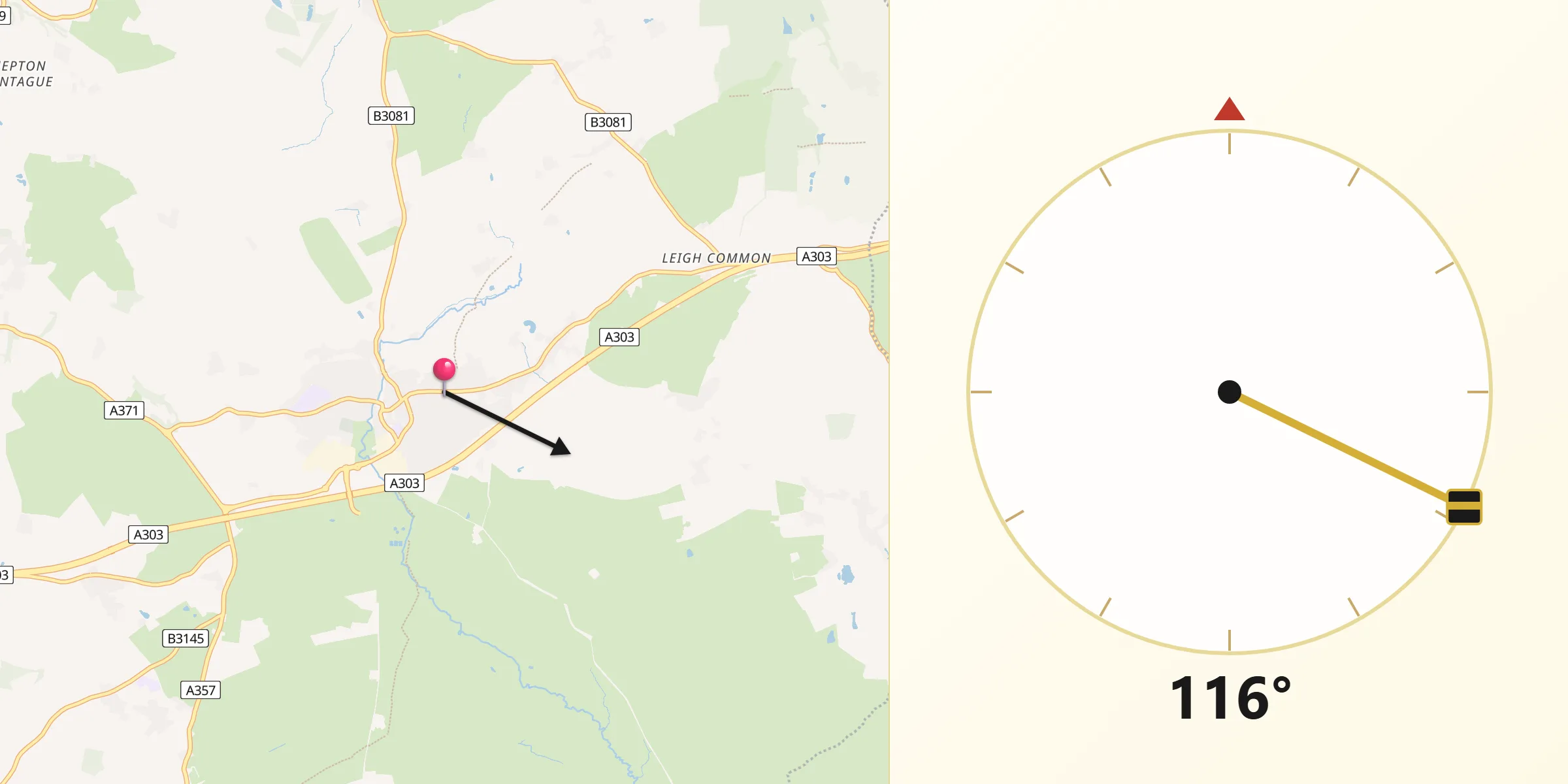 Qibla Direction from Wincanton