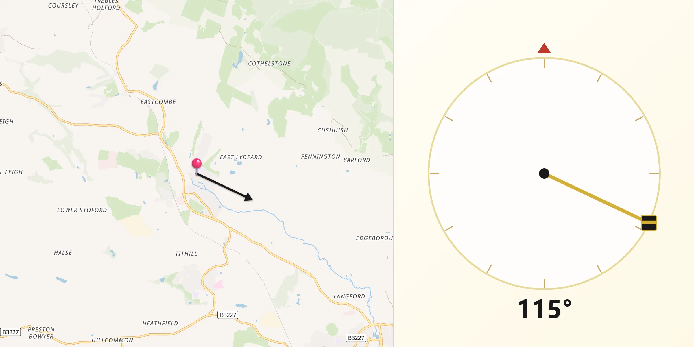 Qibla Direction from Bishops Lydeard