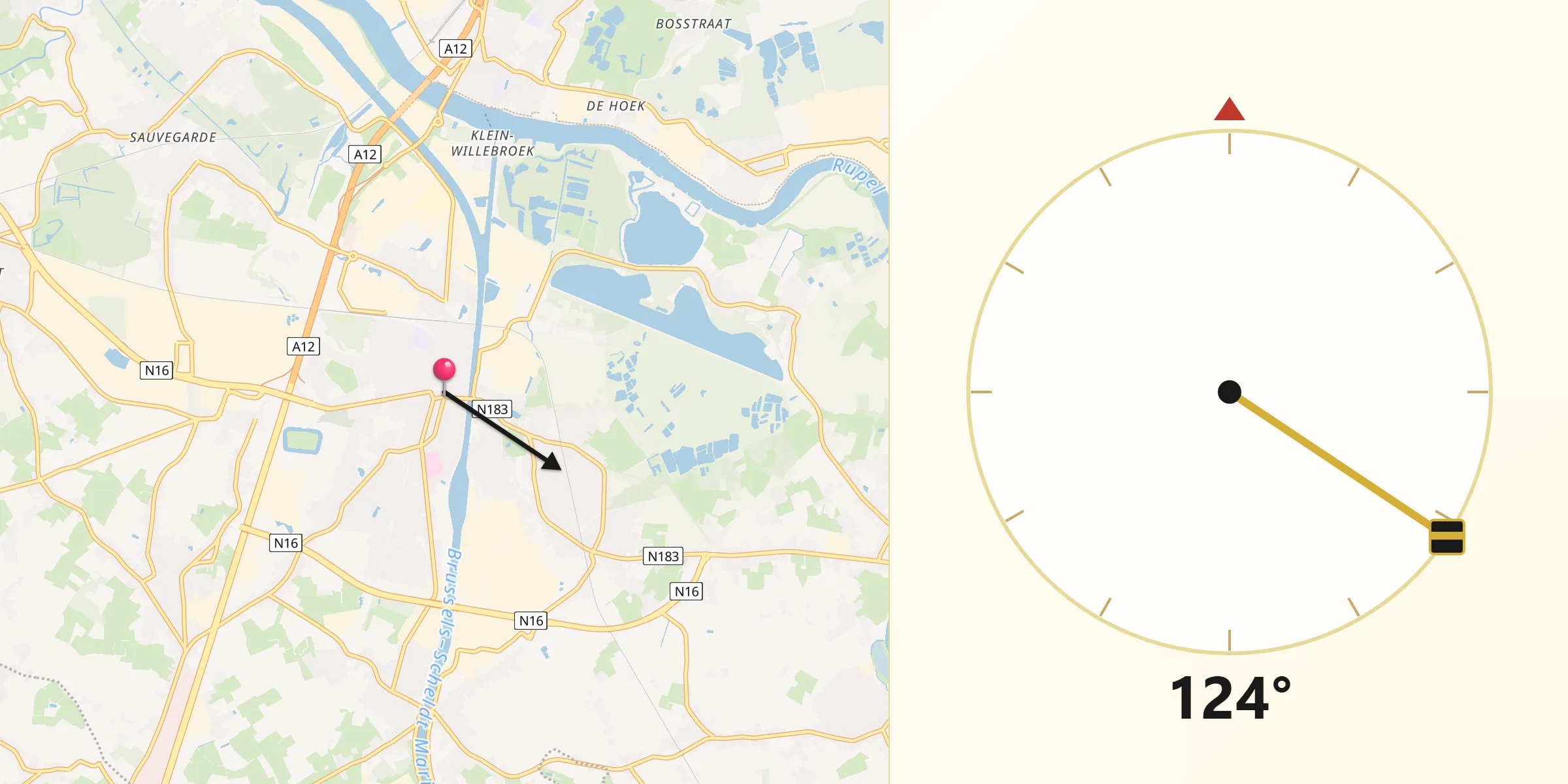 Direction vers la Qibla depuis Willebroek