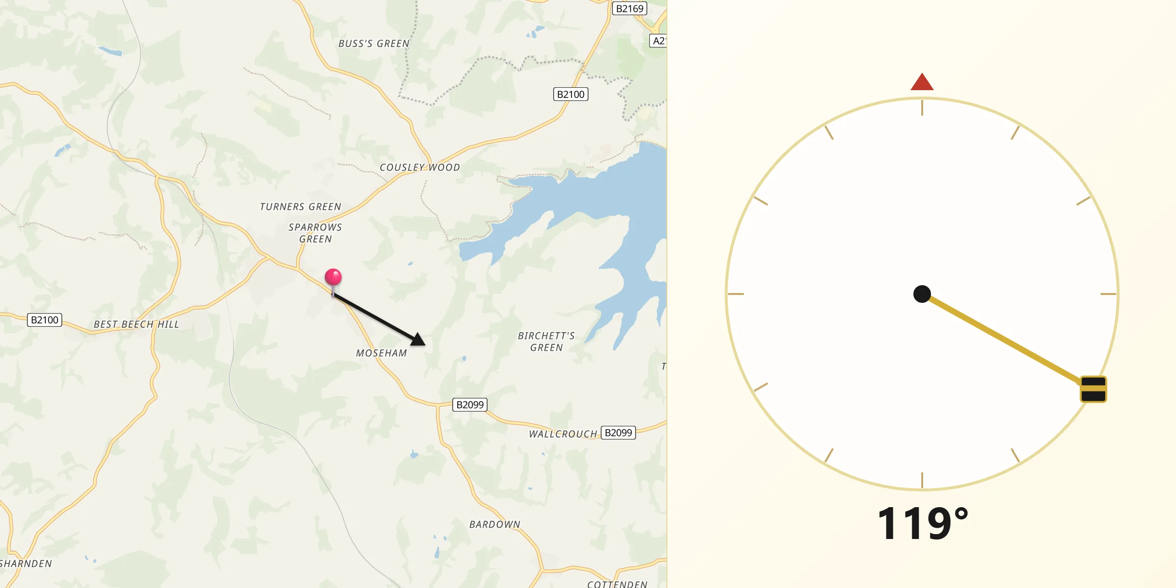 Qibla Direction from Wadhurst